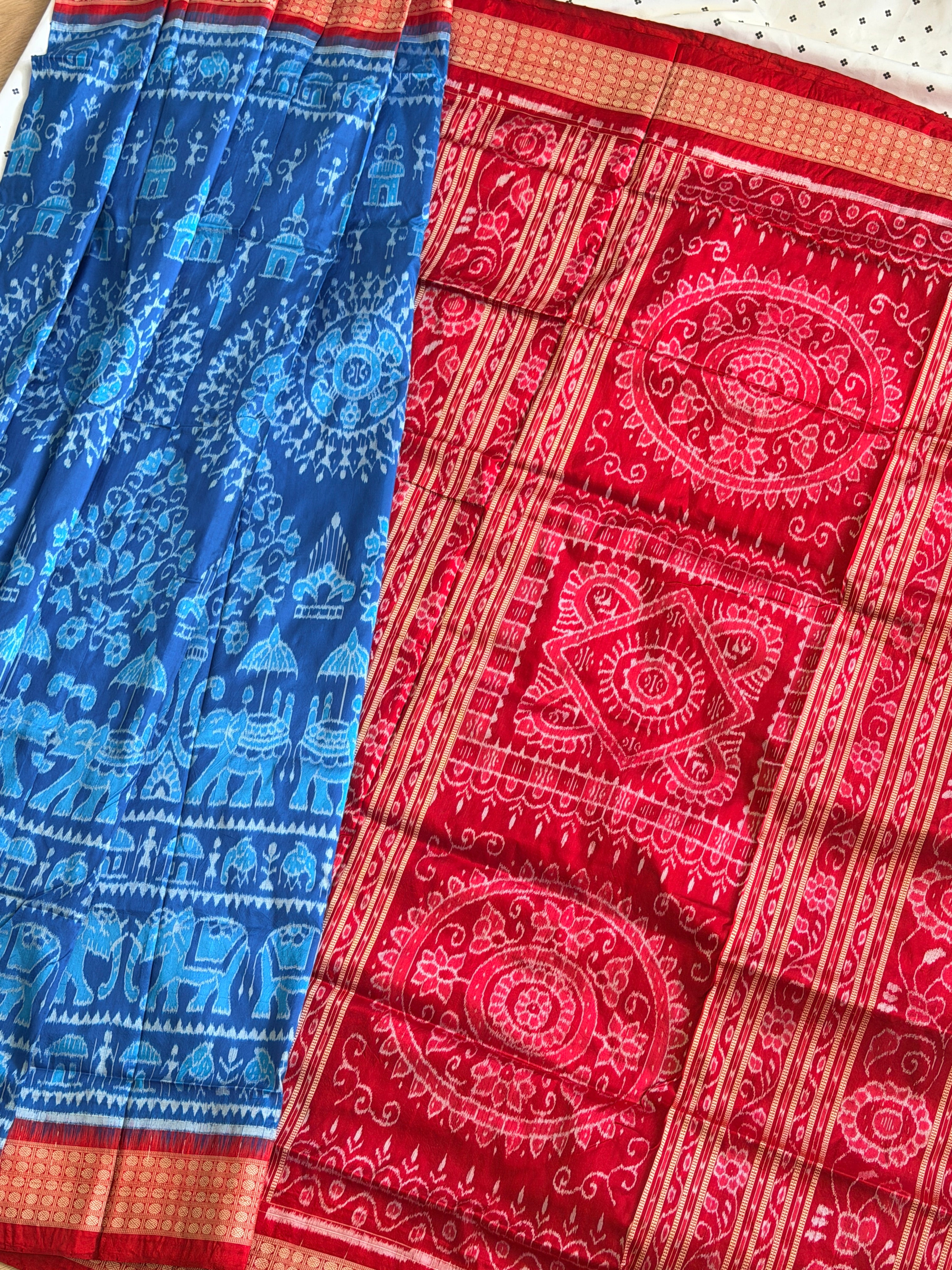 Blue red full body bandha pure sambalpuri saree