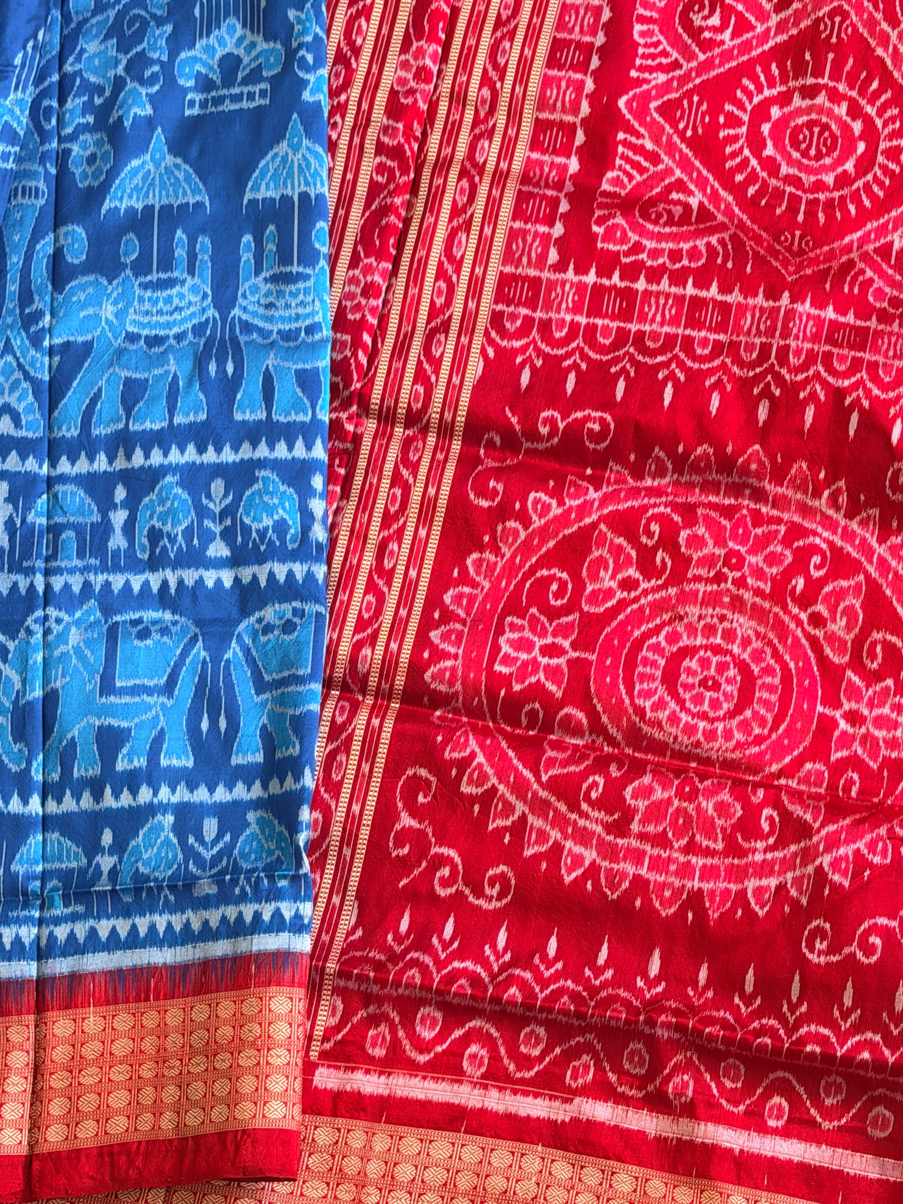 Blue red full body bandha pure sambalpuri saree