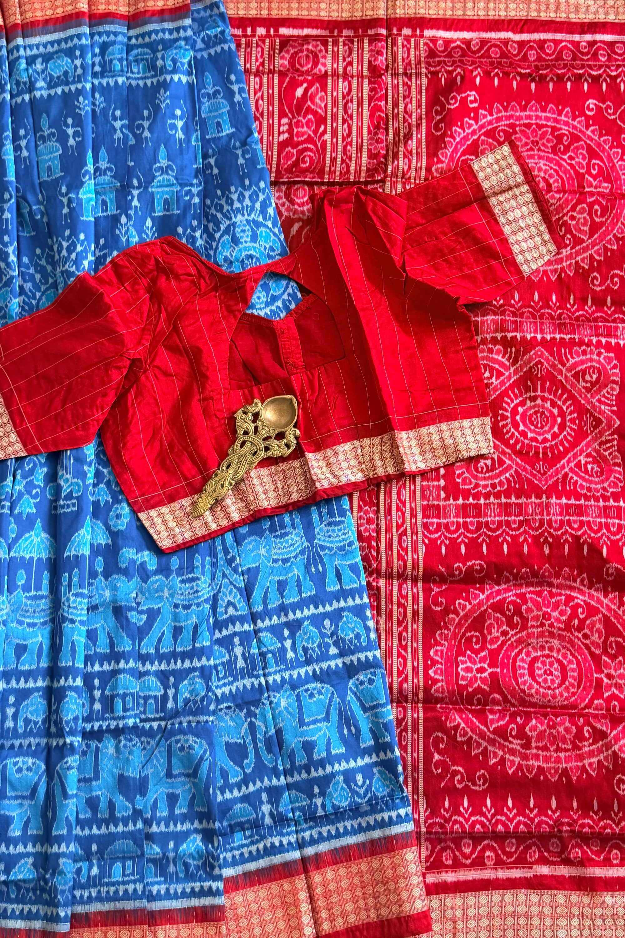 Blue red full body bandha pure sambalpuri saree