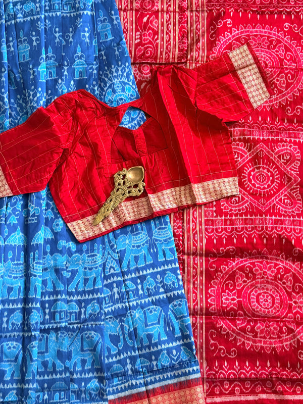 Blue red full body bandha pure sambalpuri saree