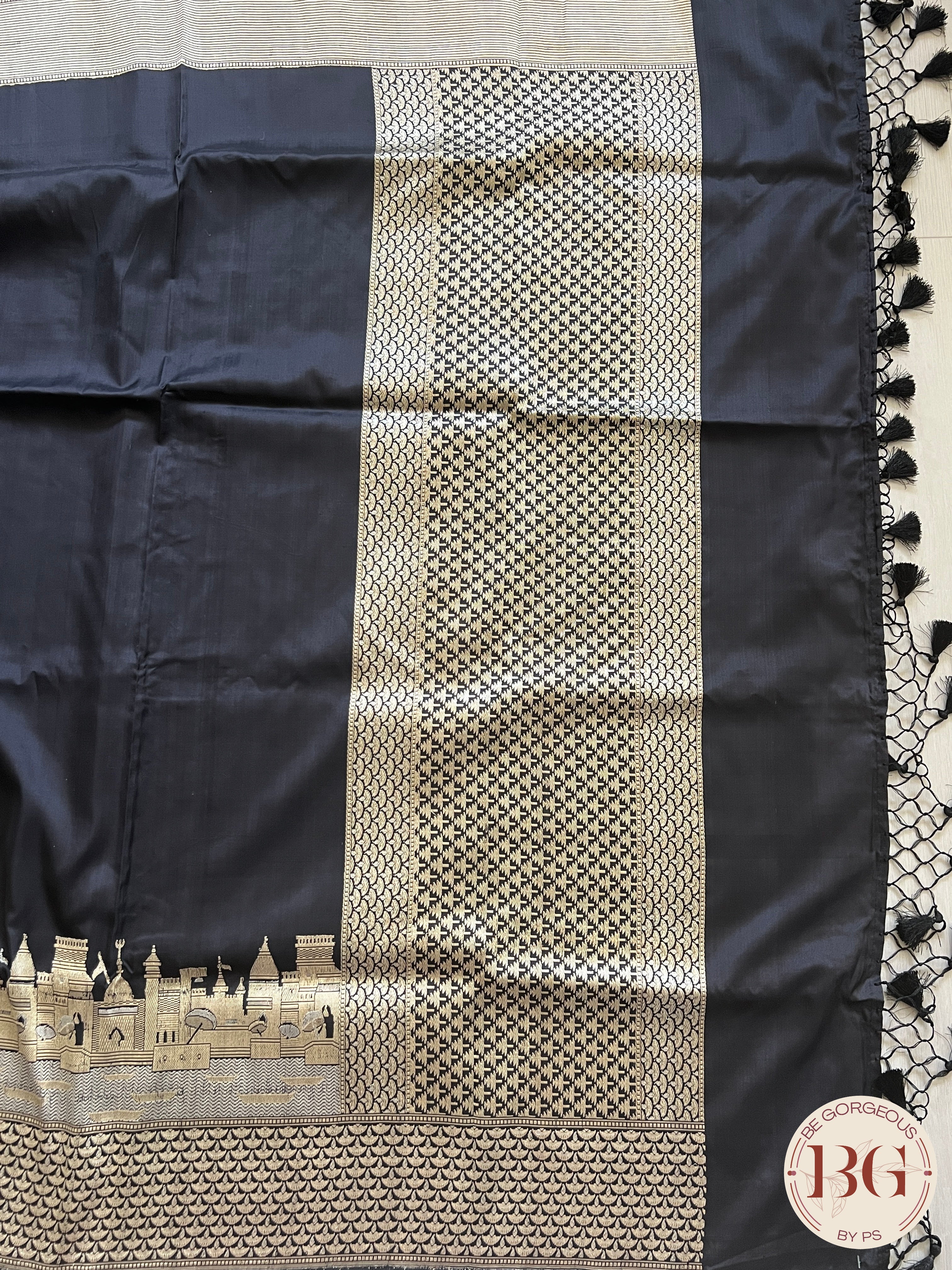 Banarasi Ganga ghat Pure silk handloom- silkmark certified saree color - black