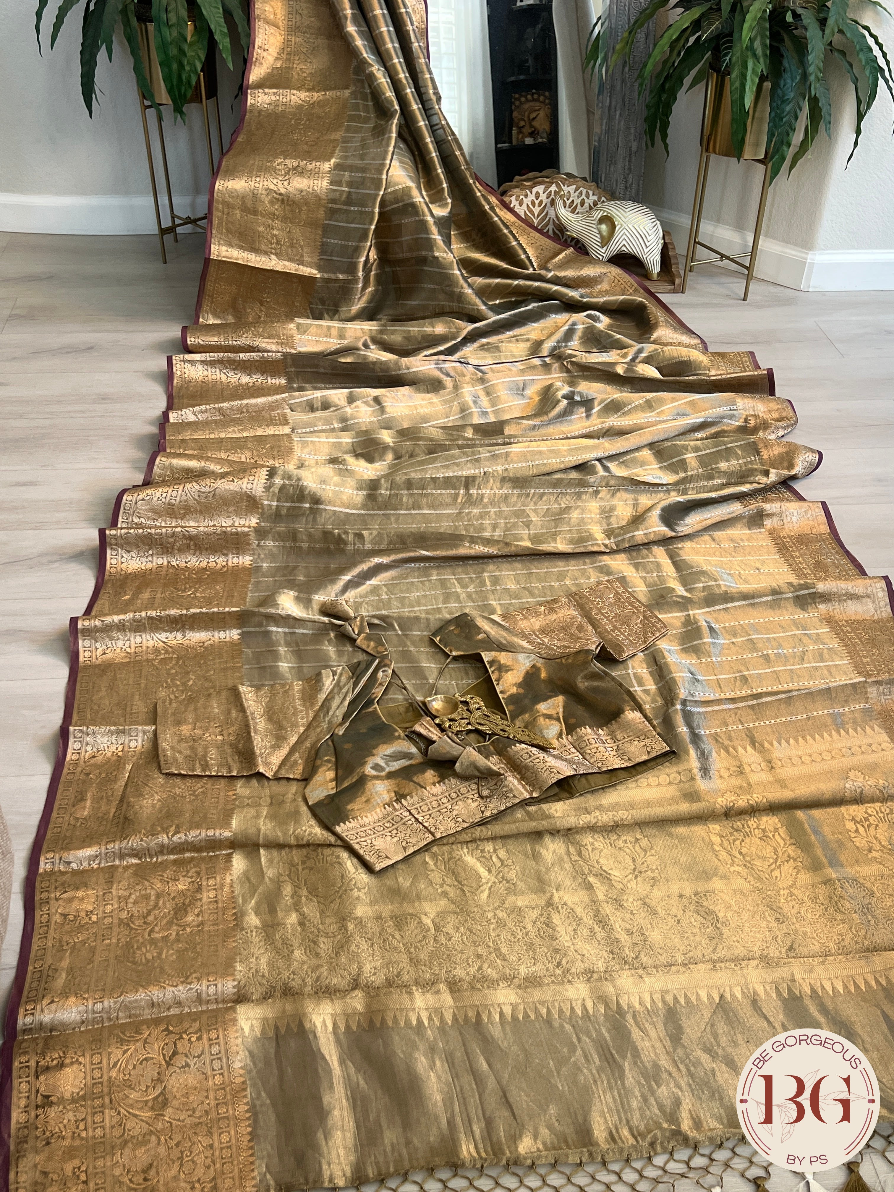 Banarasi Tissue Silk Saree, silk mark certified color - golden
