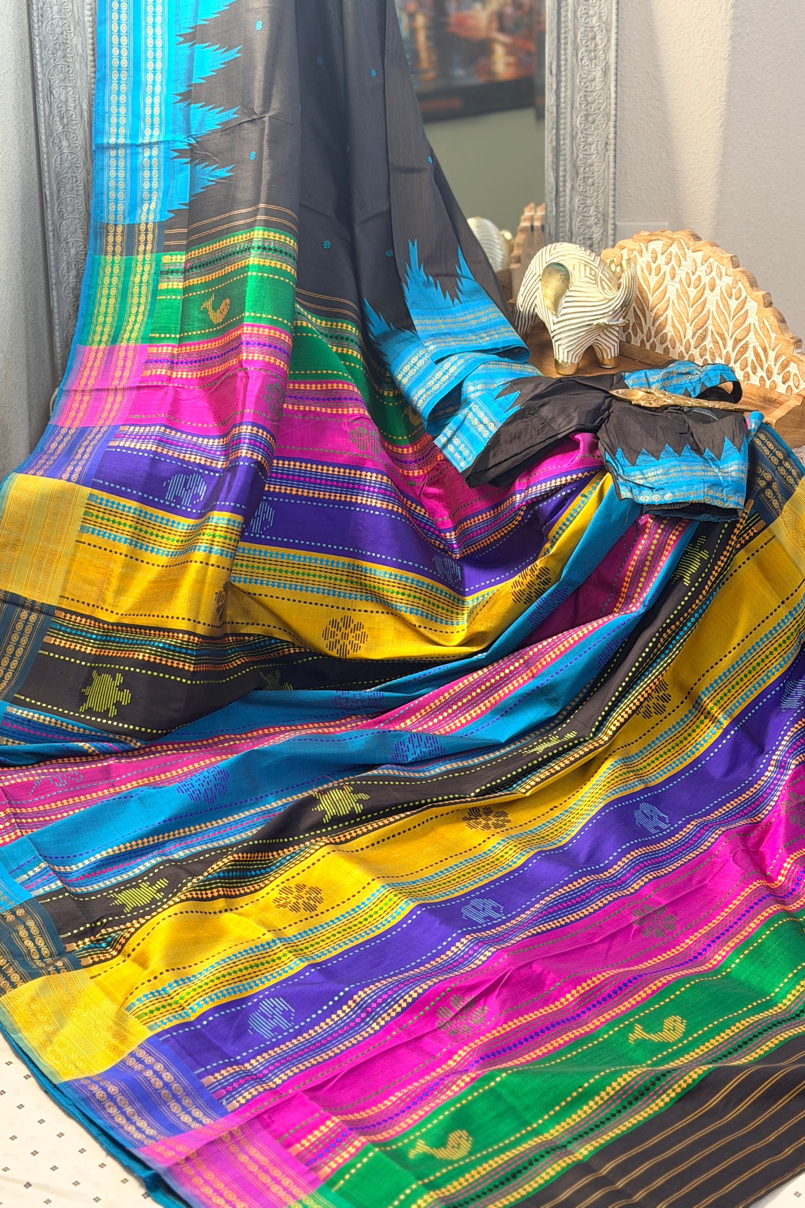 Berhampuri pure silk doubble palu Black blue