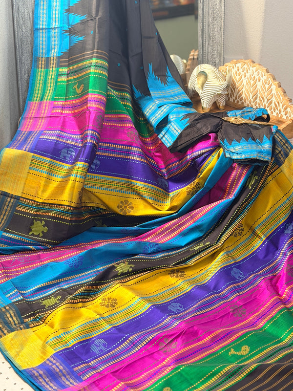 Berhampuri pure silk doubble palu Black blue