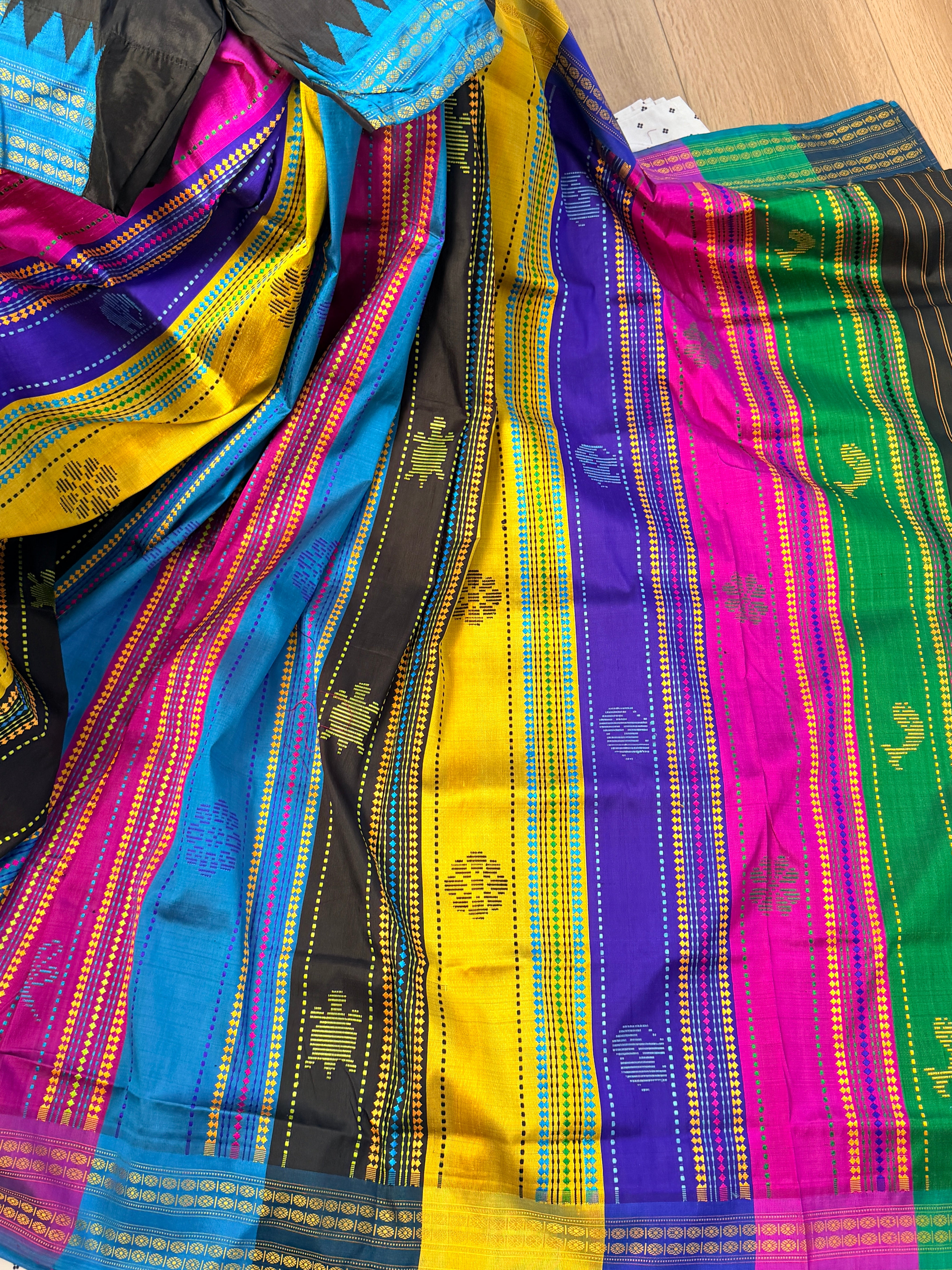 Berhampuri pure silk doubble palu Black blue