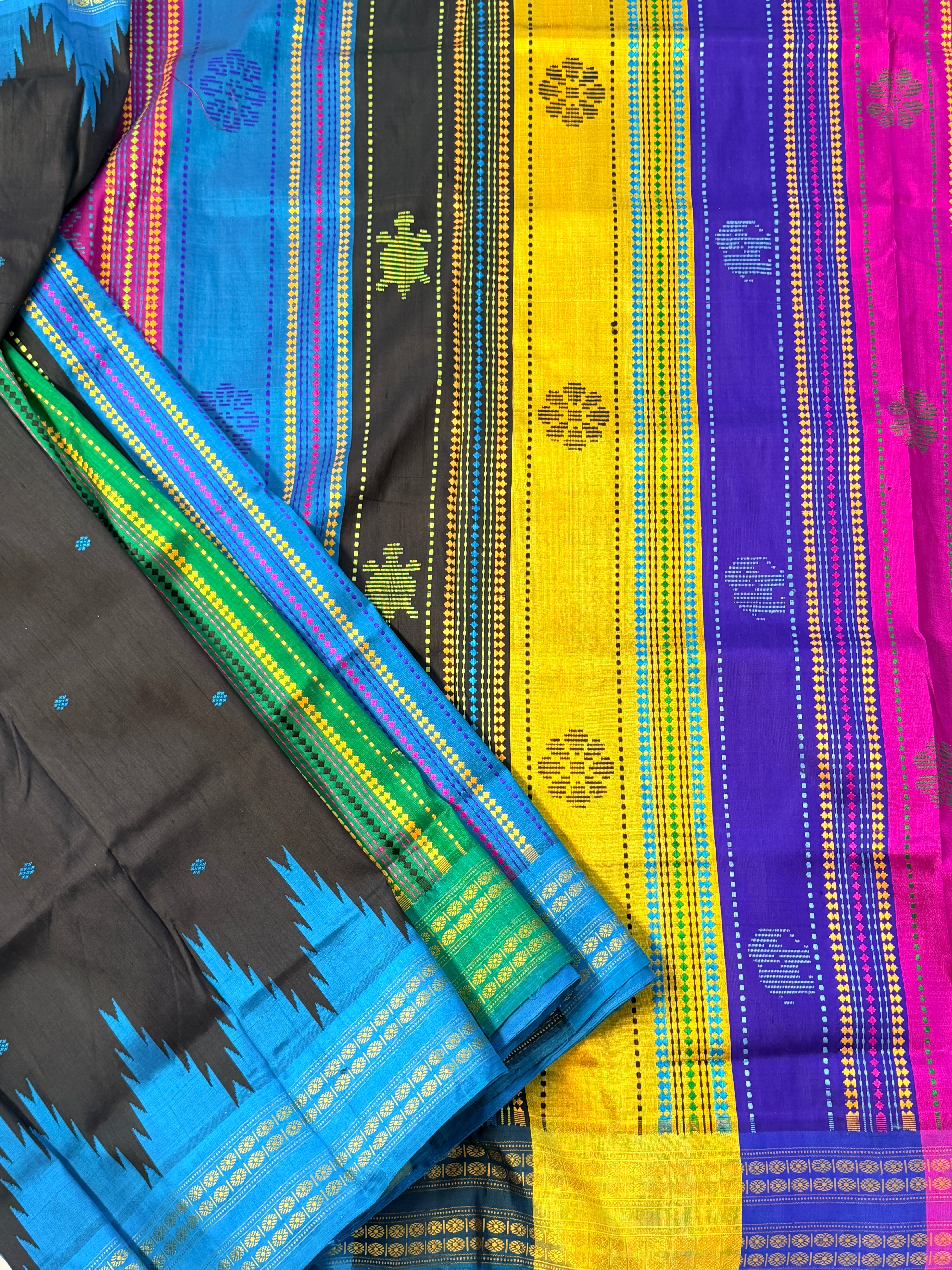 Berhampuri pure silk doubble palu Black blue
