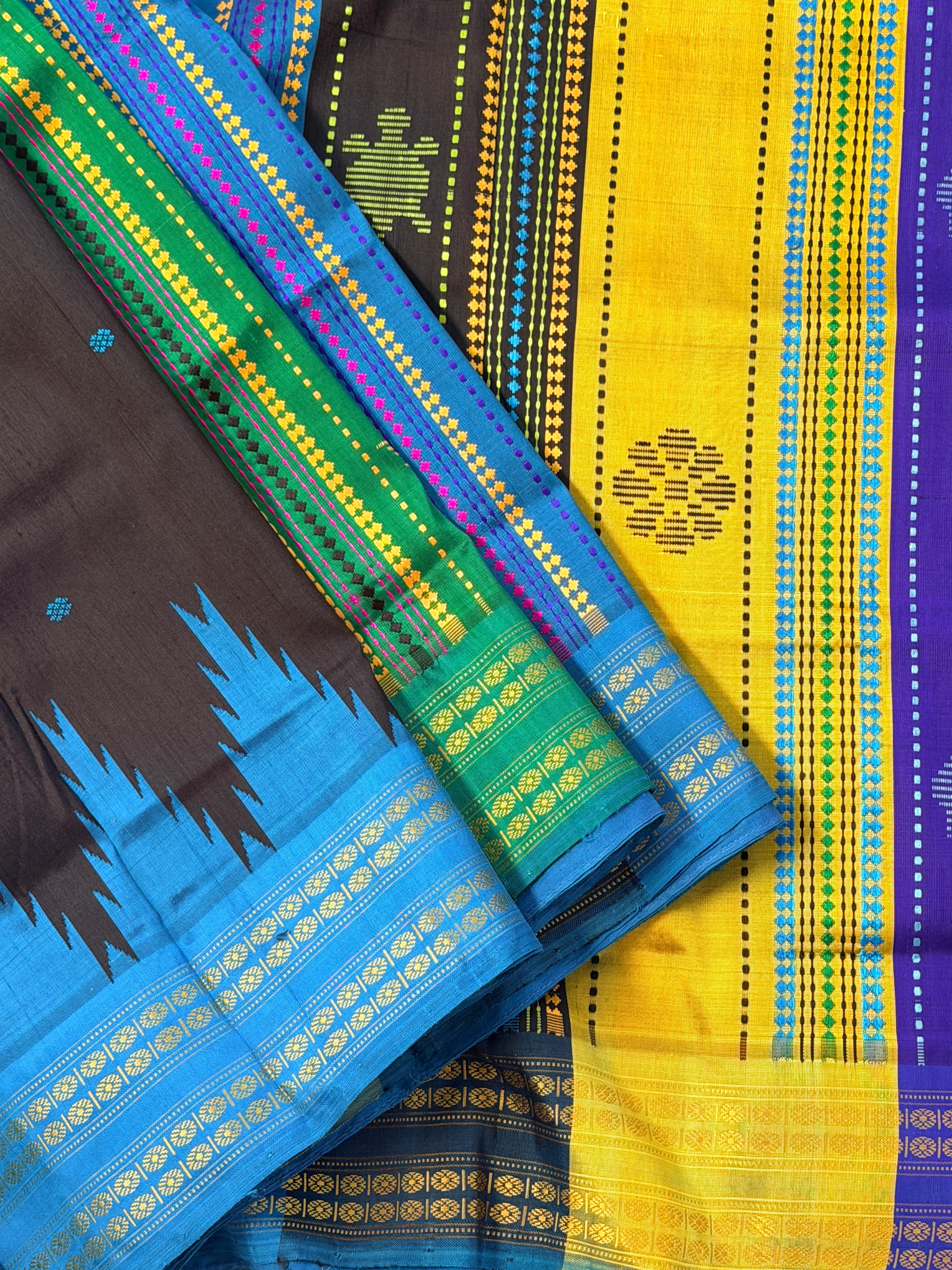 Berhampuri pure silk doubble palu Black blue