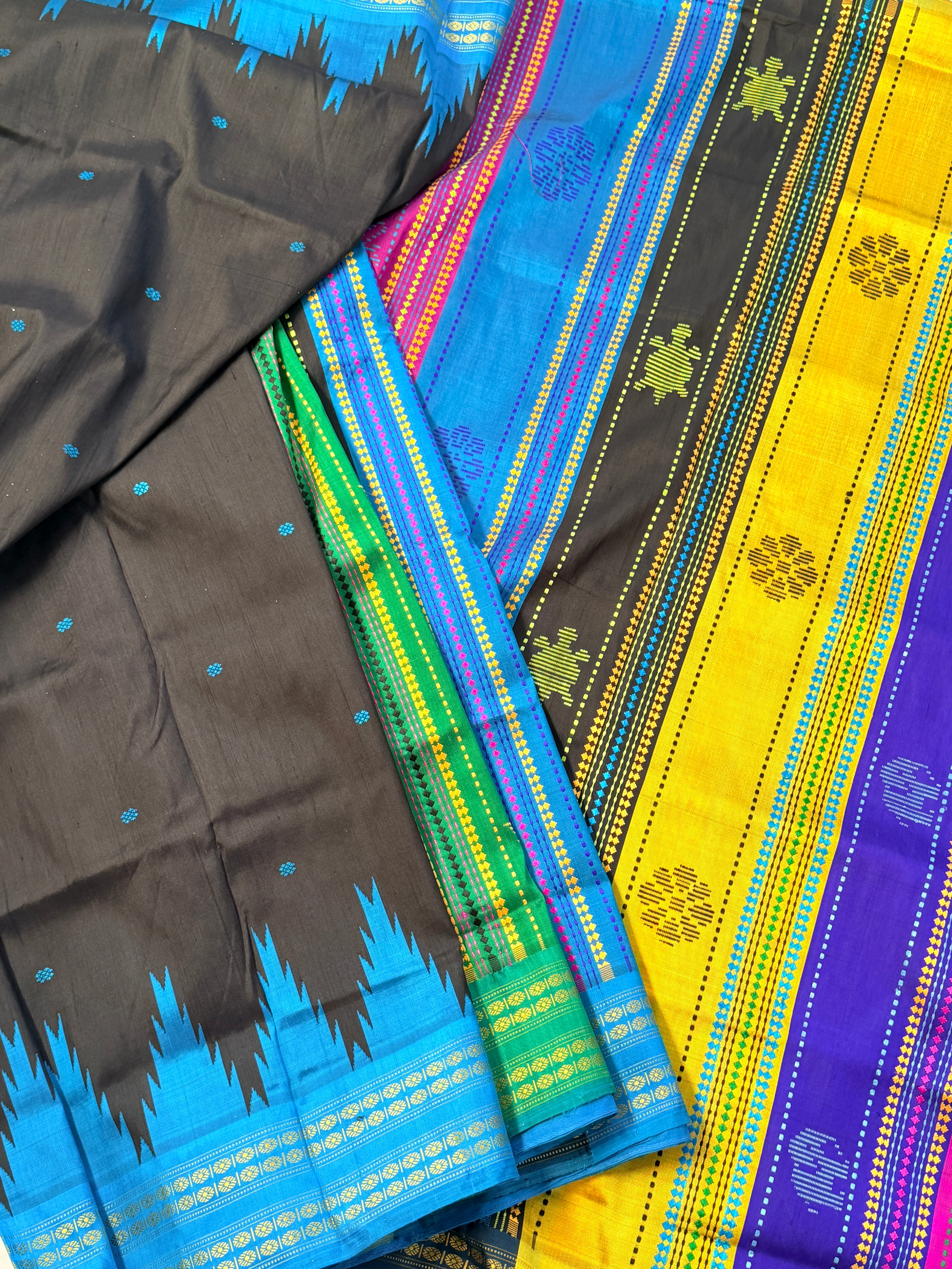 Berhampuri pure silk doubble palu Black blue