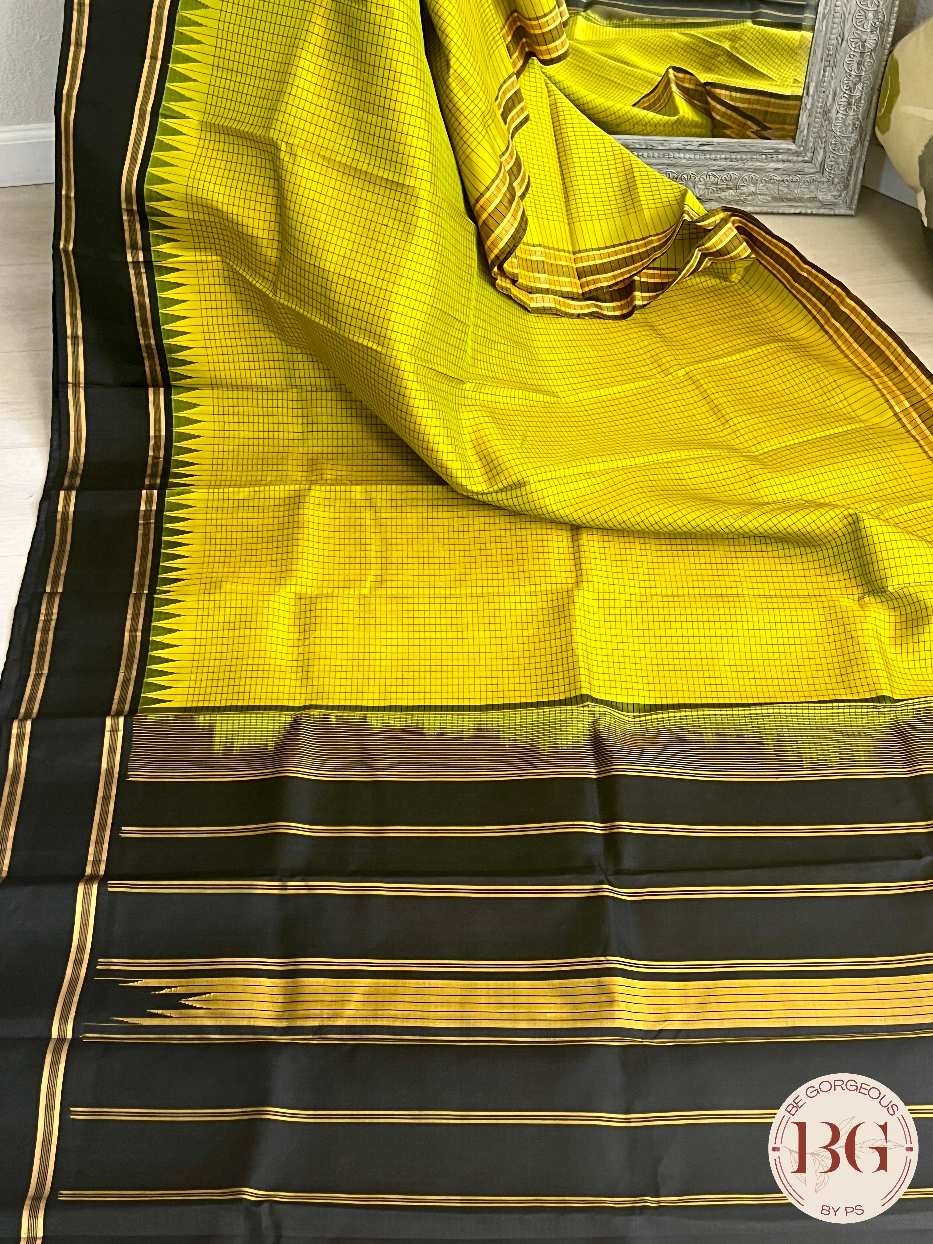 Pure Kanjeevaram Silk Handloom saree color - light green & black