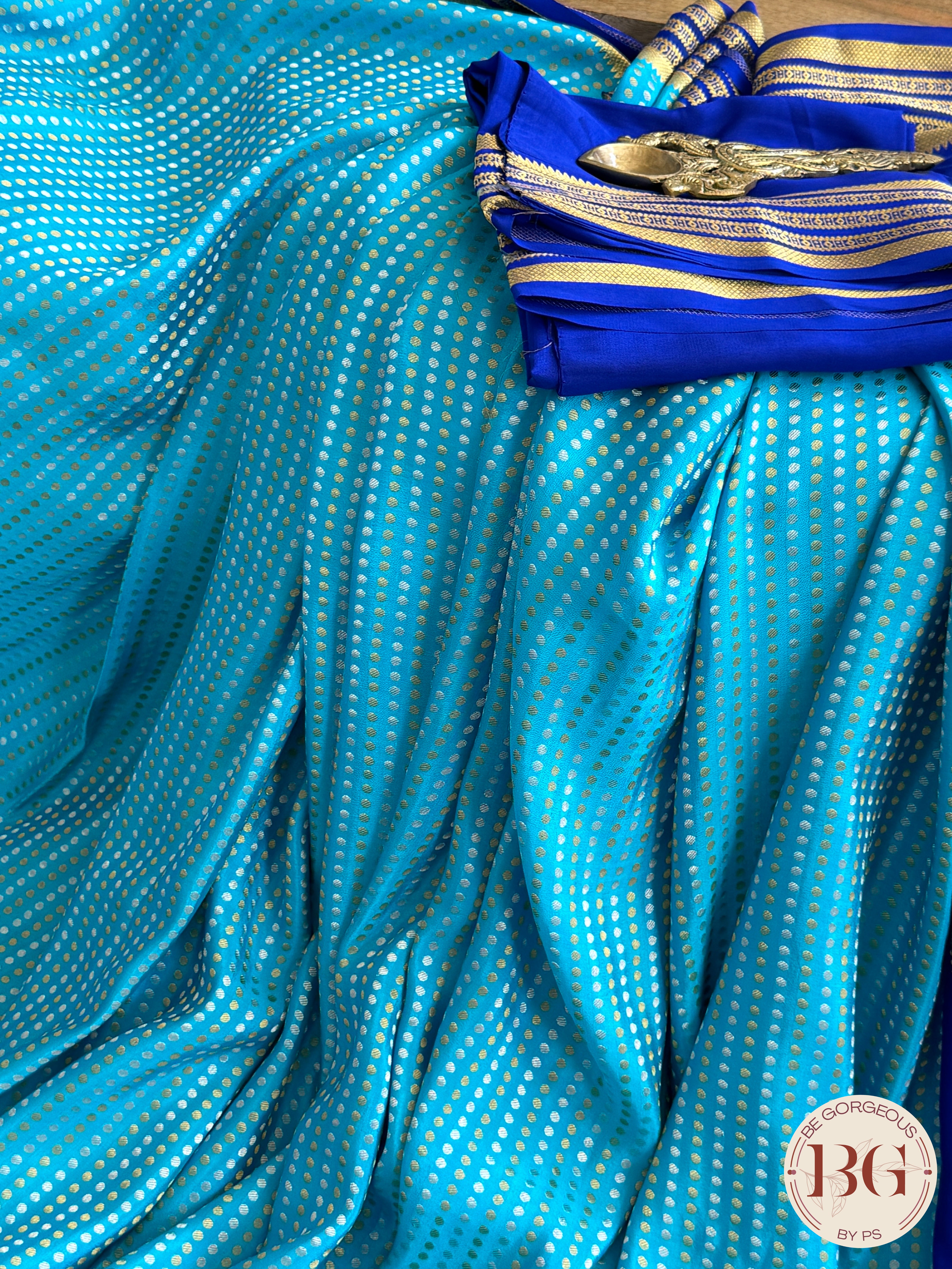 Mysore Pure Silk Handloom Saree - Light Blue Dark Blue