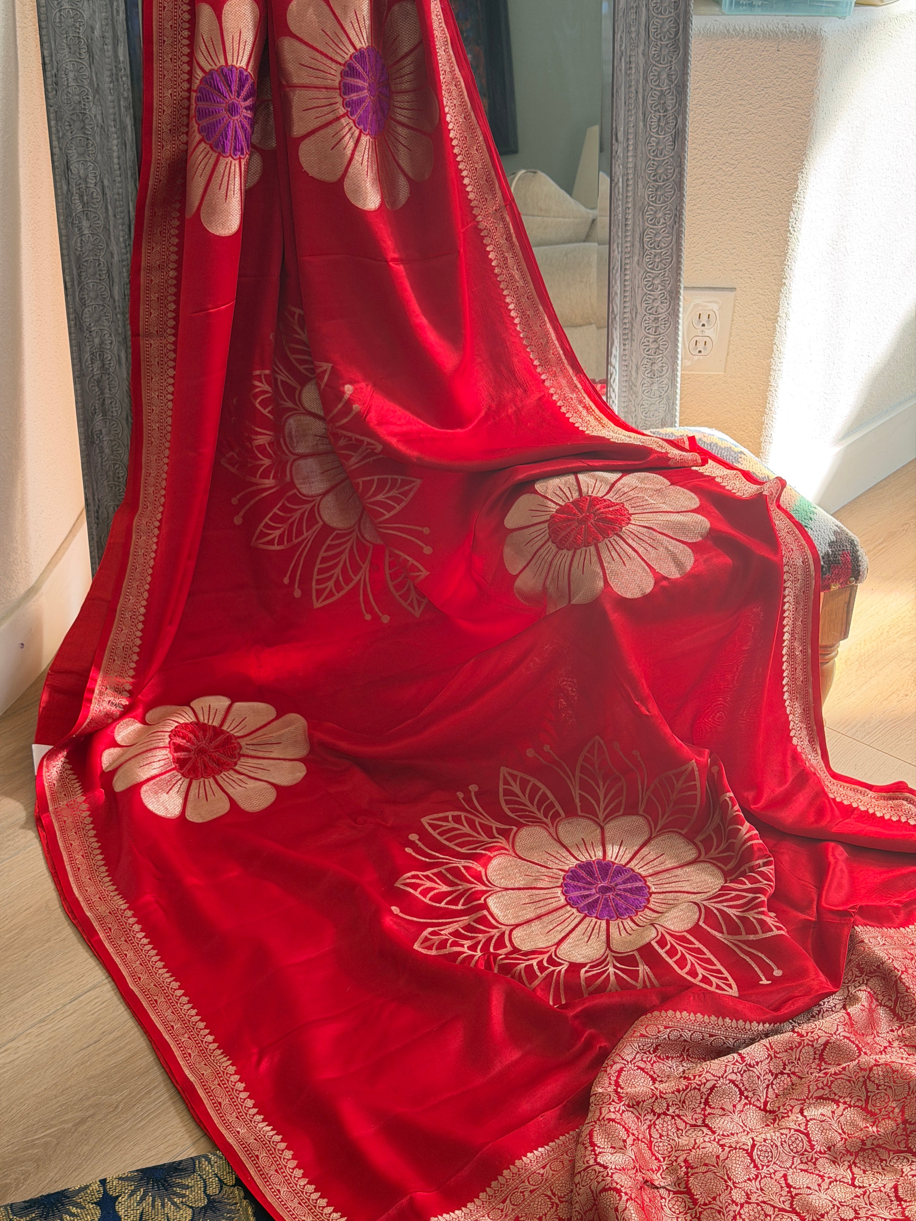 Banarasi Mashru Pure Silk Velvet Weaving Saree