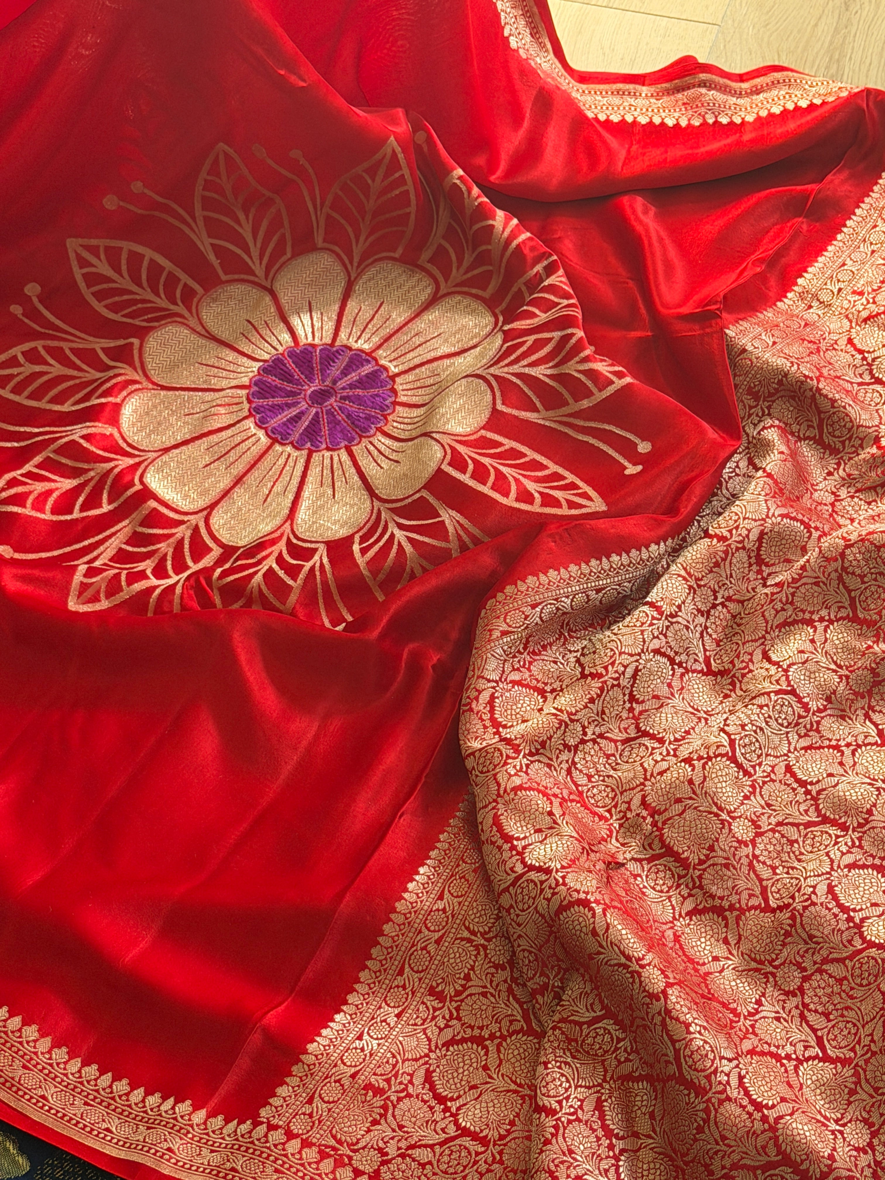 Banarasi Mashru Pure Silk Velvet Weaving Saree