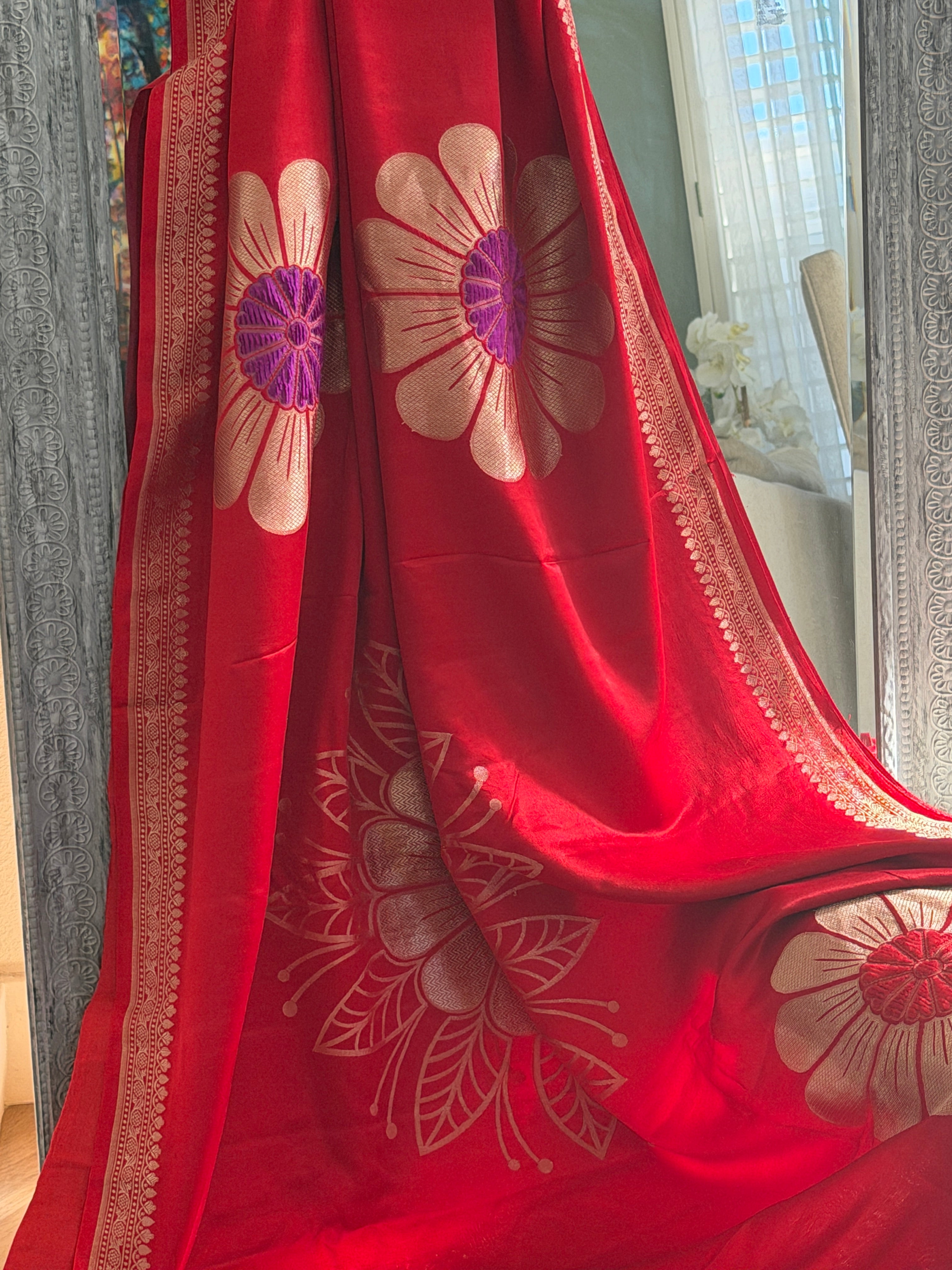 Banarasi Mashru Pure Silk Velvet Weaving Saree