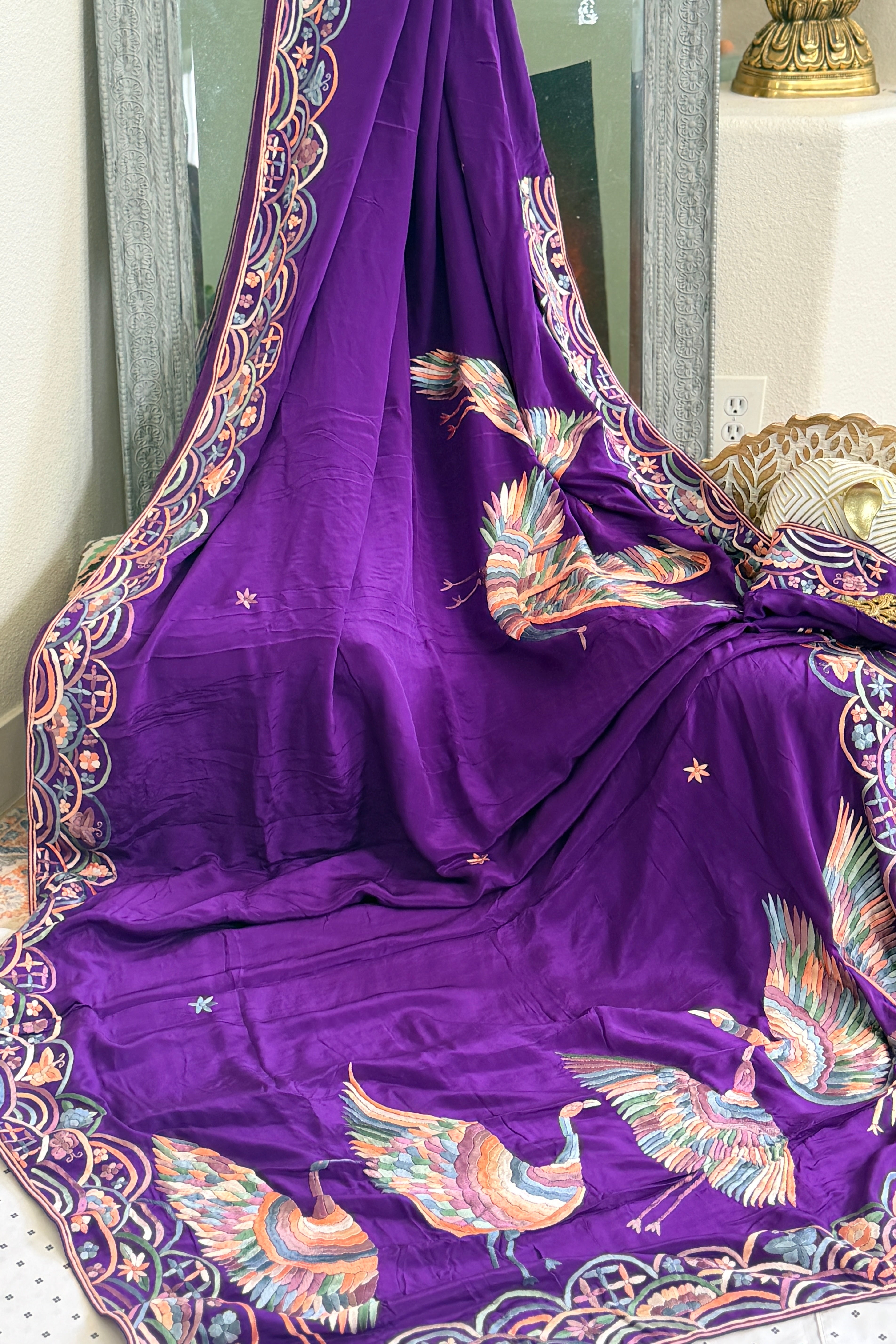 Parsi Gara hand embroidered crepe silk saree