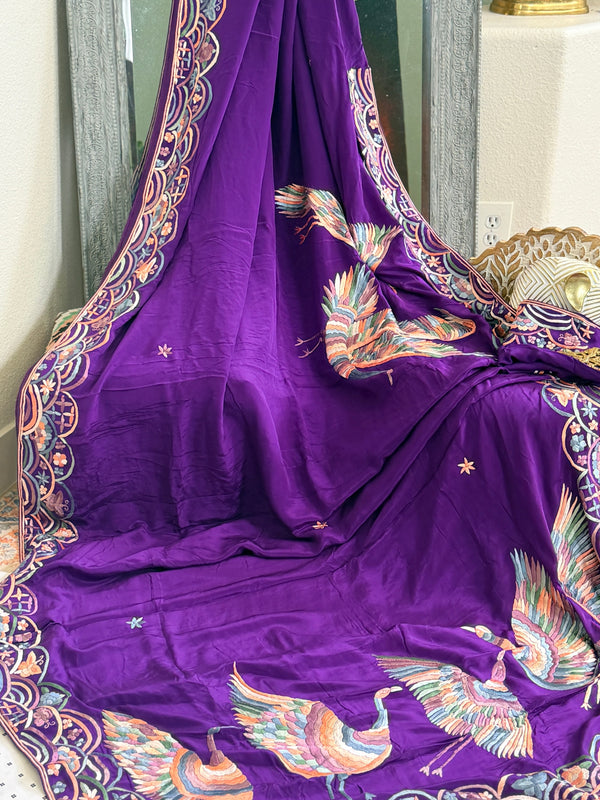 Parsi Gara hand embroidered crepe silk saree