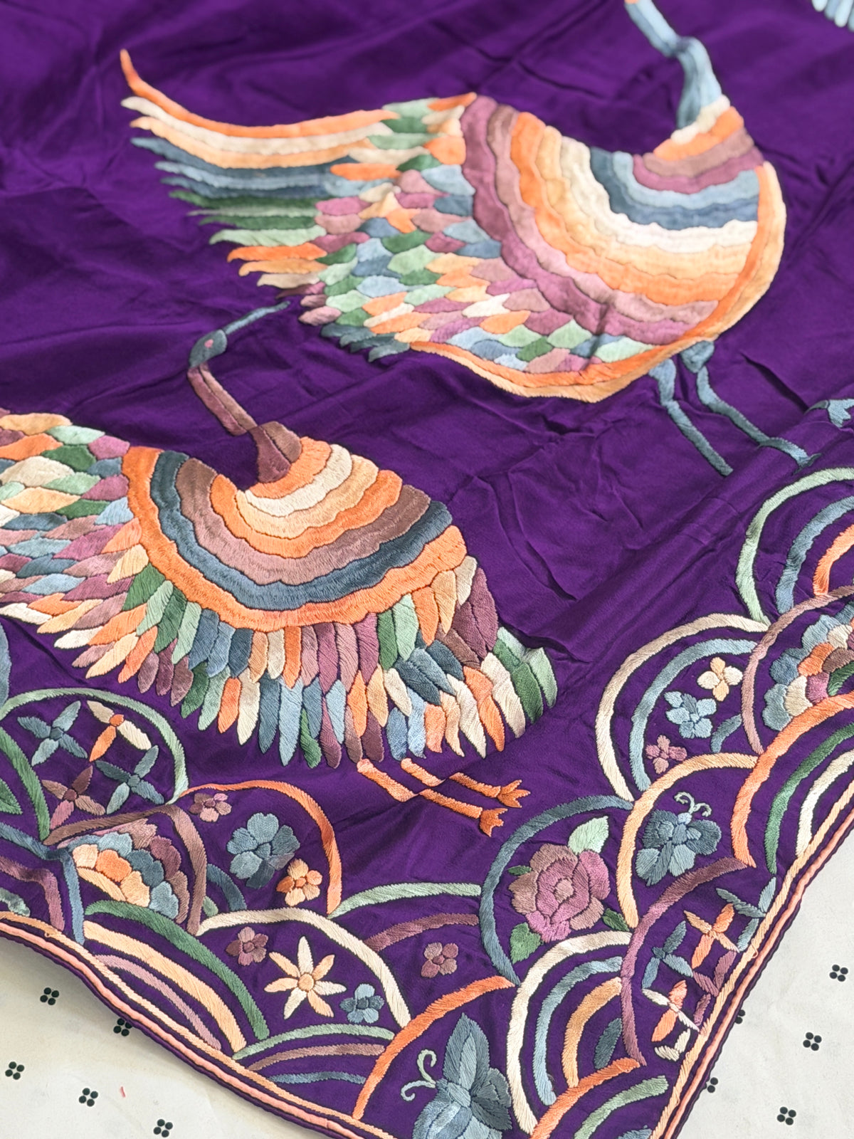 Parsi Gara hand embroidered crepe silk saree