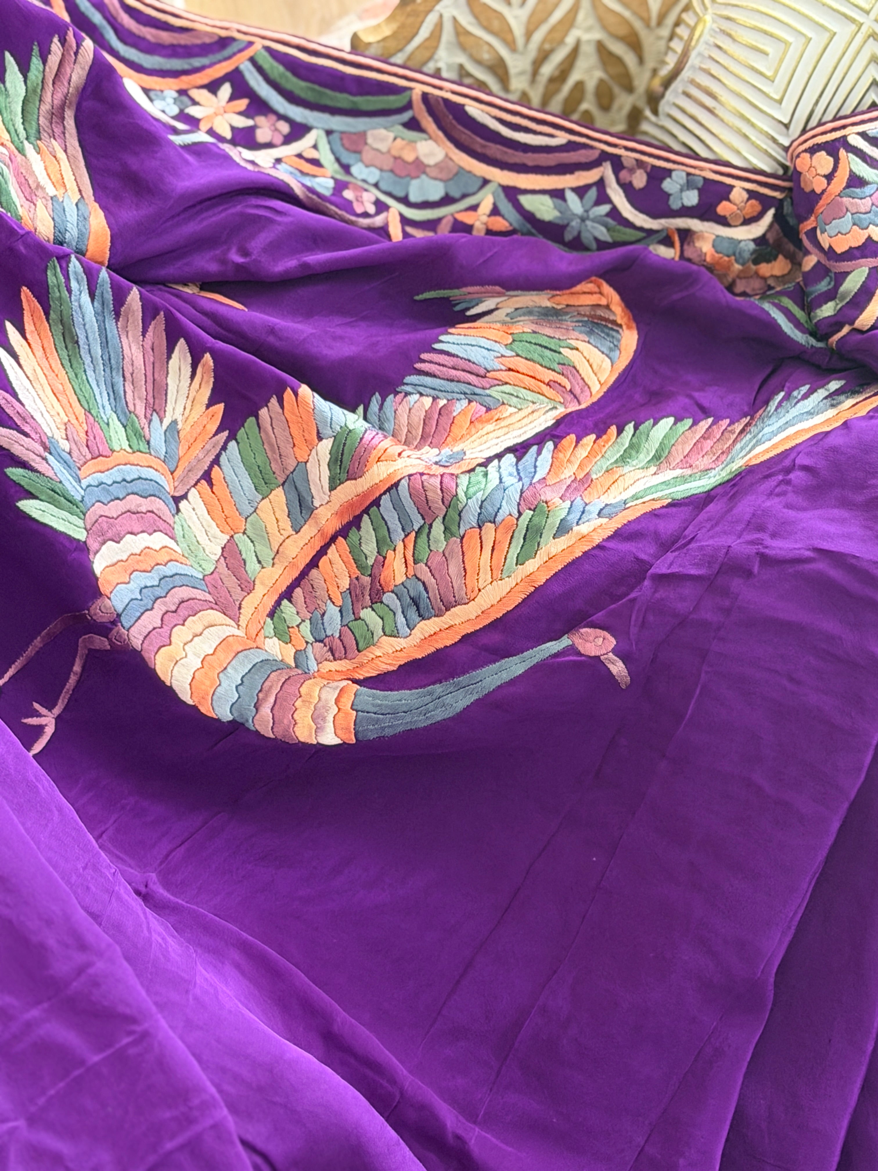 Parsi Gara hand embroidered crepe silk saree