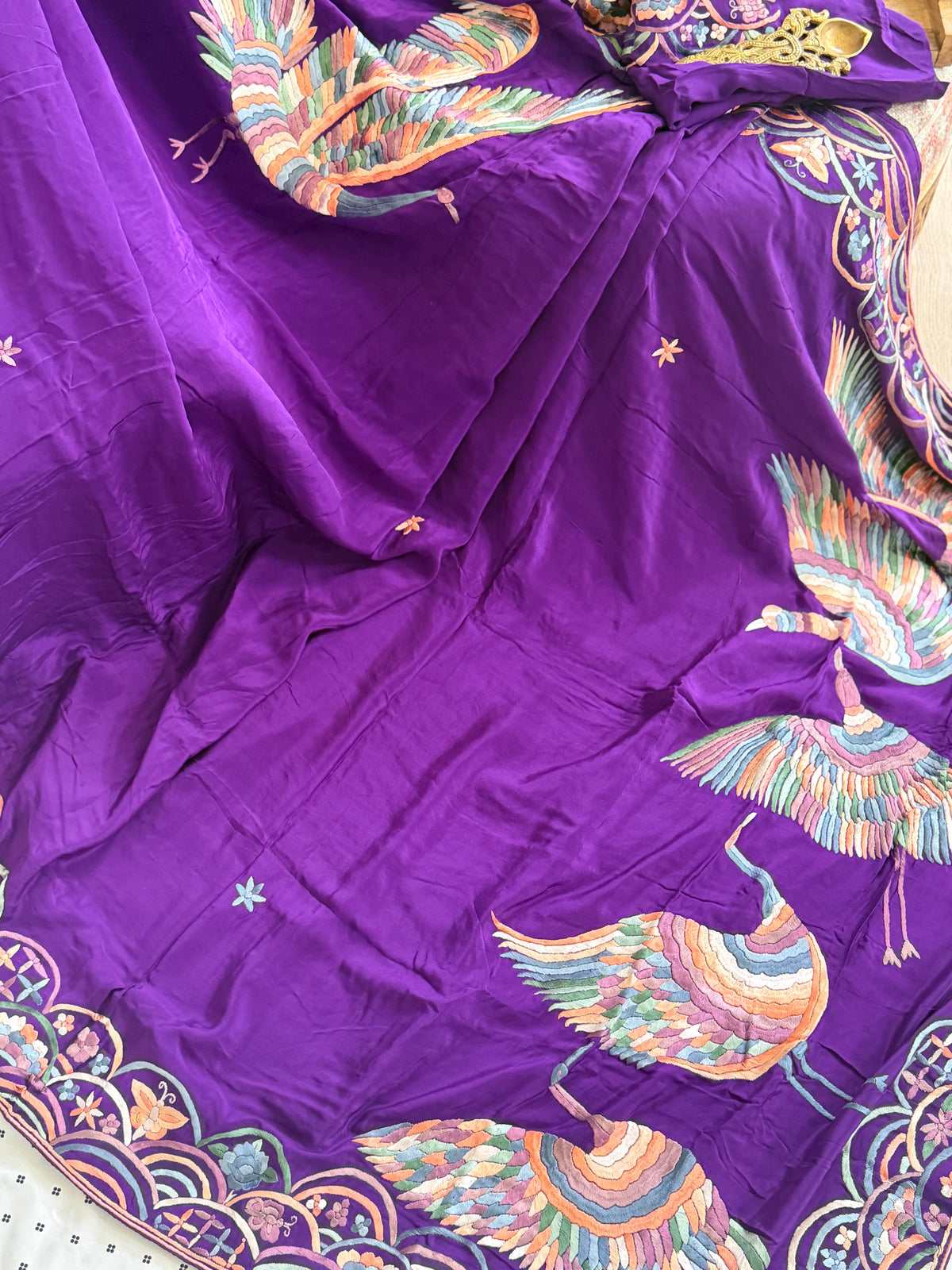 Parsi Gara hand embroidered crepe silk saree