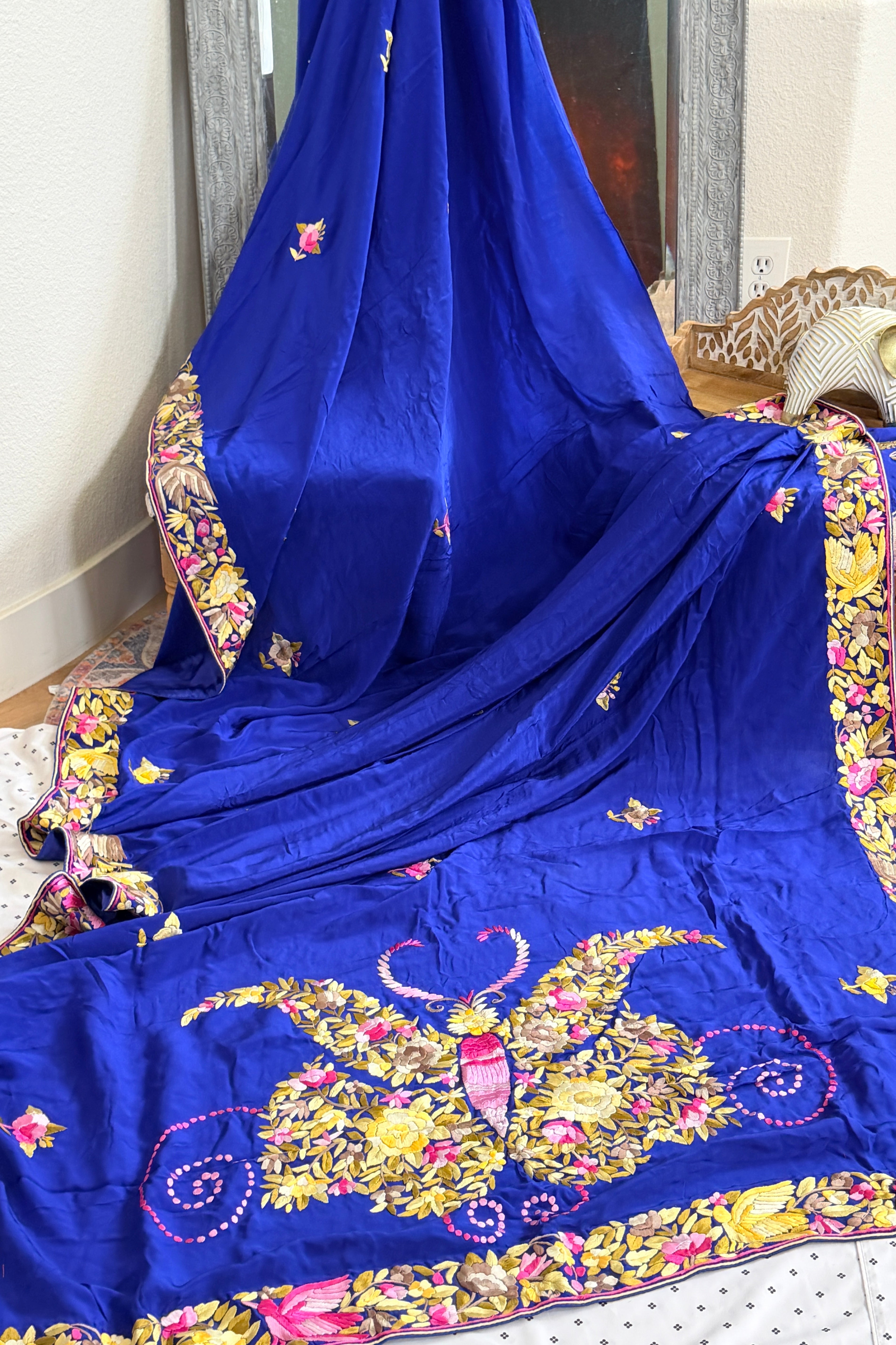 Parsi Gara hand embroidered crepe silk saree