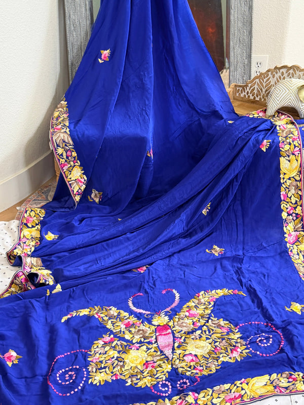 Parsi Gara hand embroidered crepe silk saree