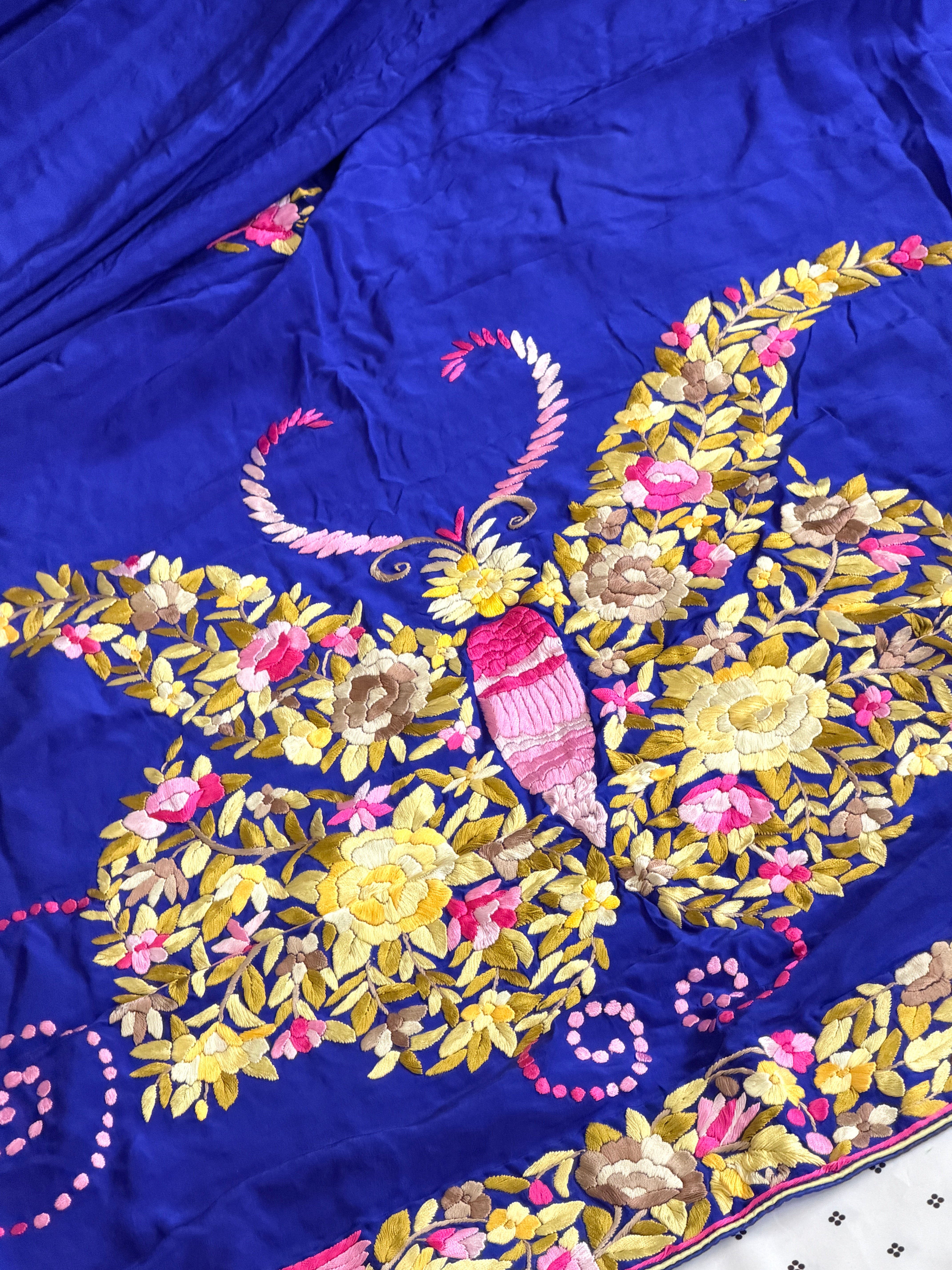 Parsi Gara hand embroidered crepe silk saree