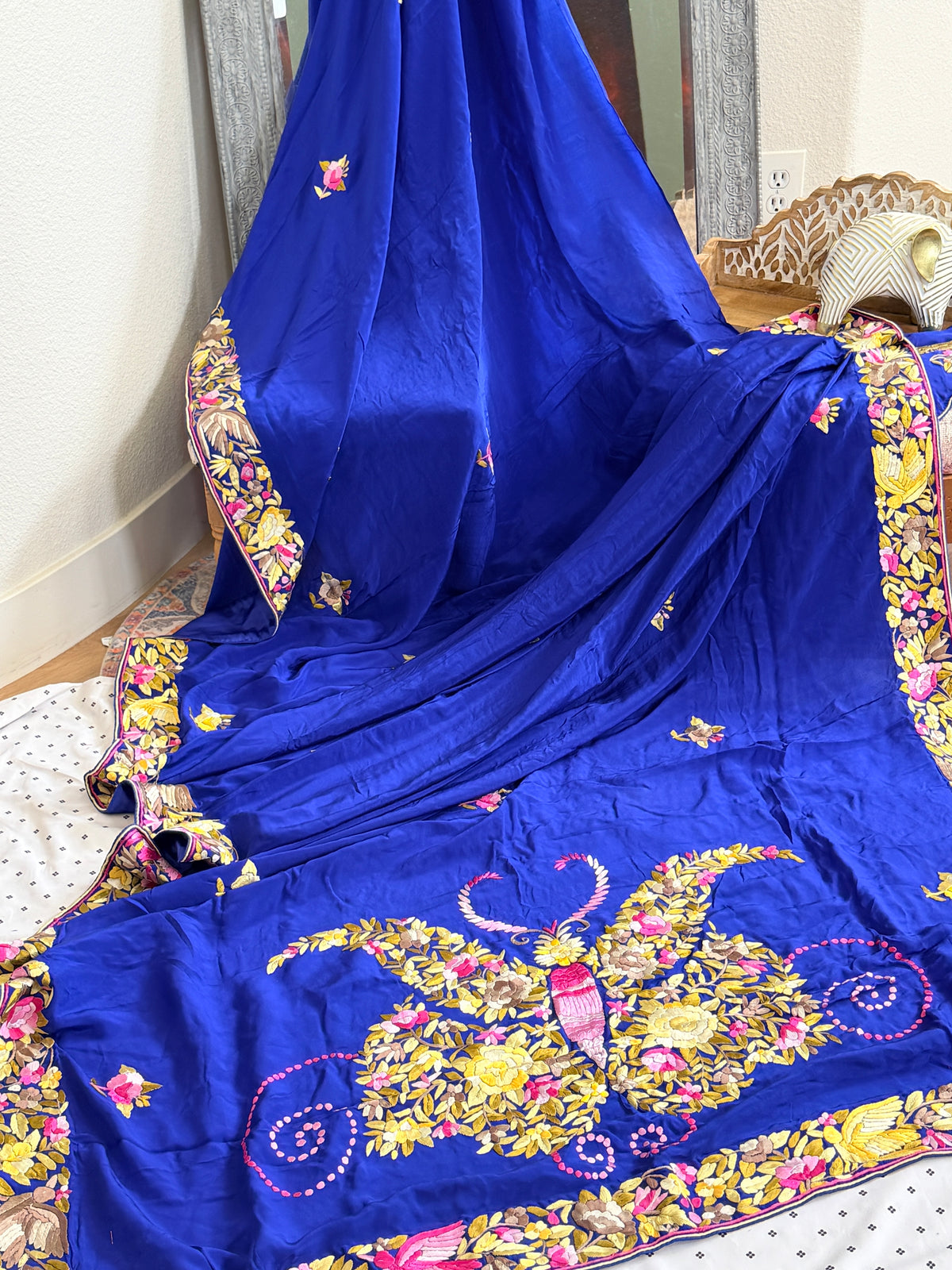 Parsi Gara hand embroidered crepe silk saree