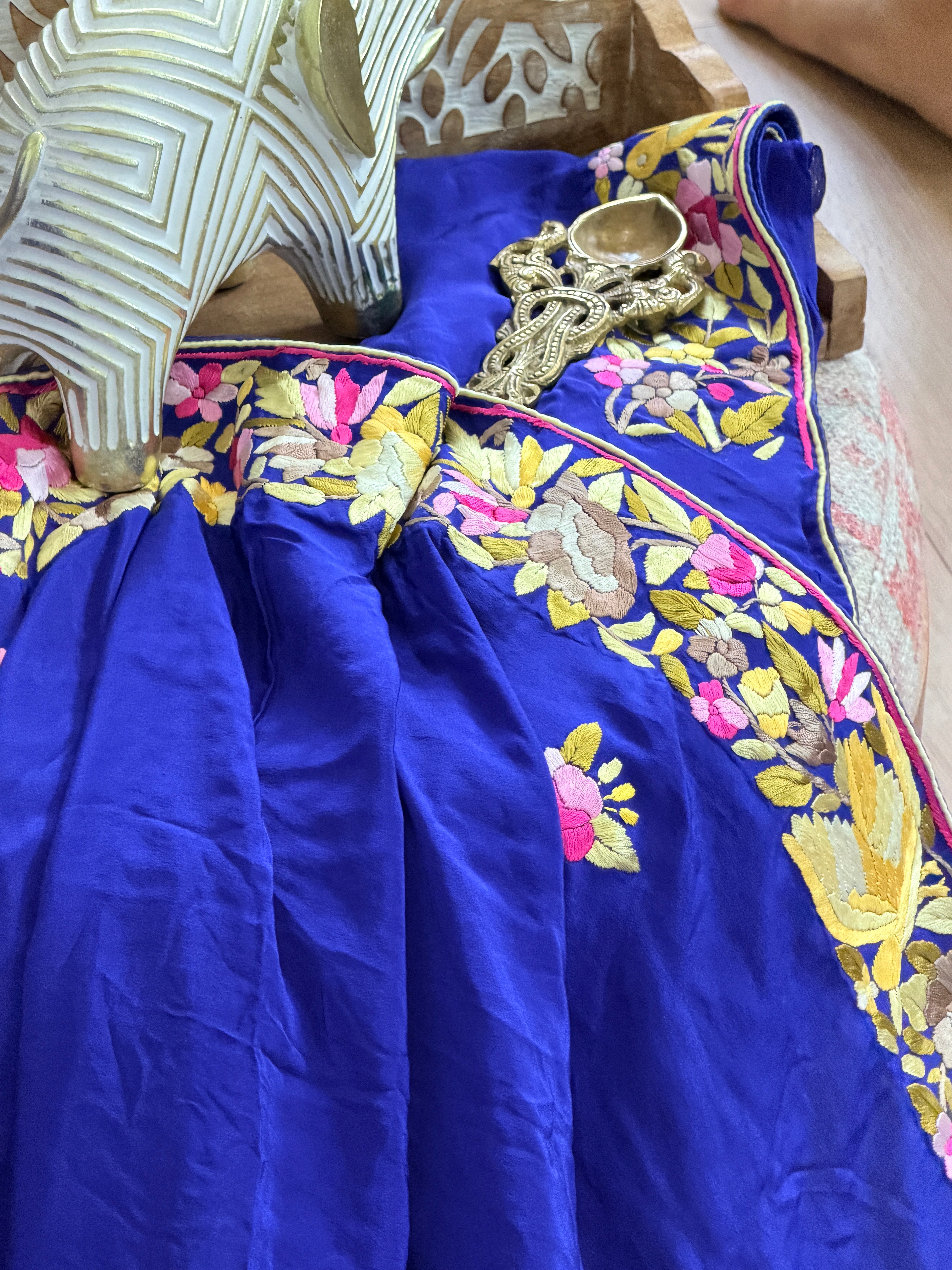 Parsi Gara hand embroidered crepe silk saree