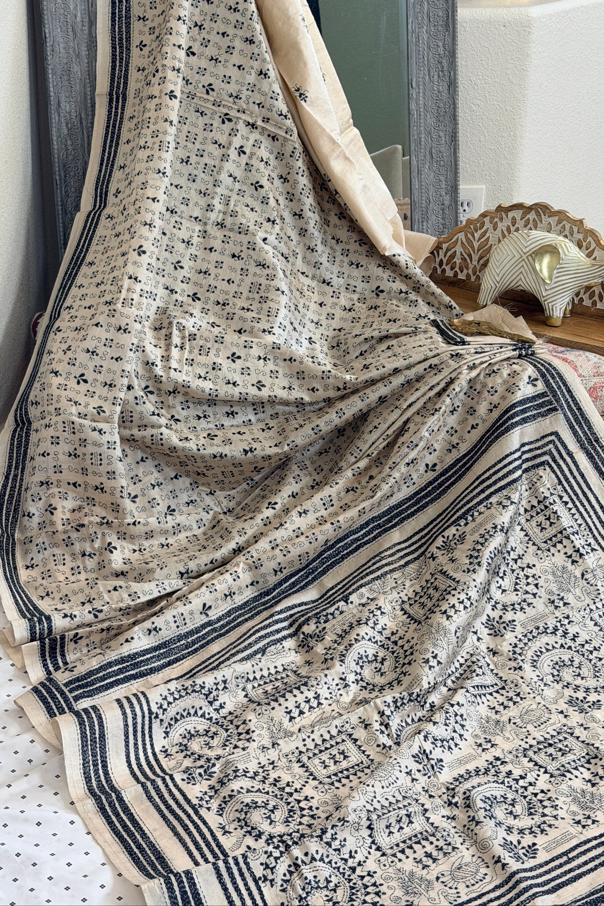 Kantha Stitch Saree on tussar silk