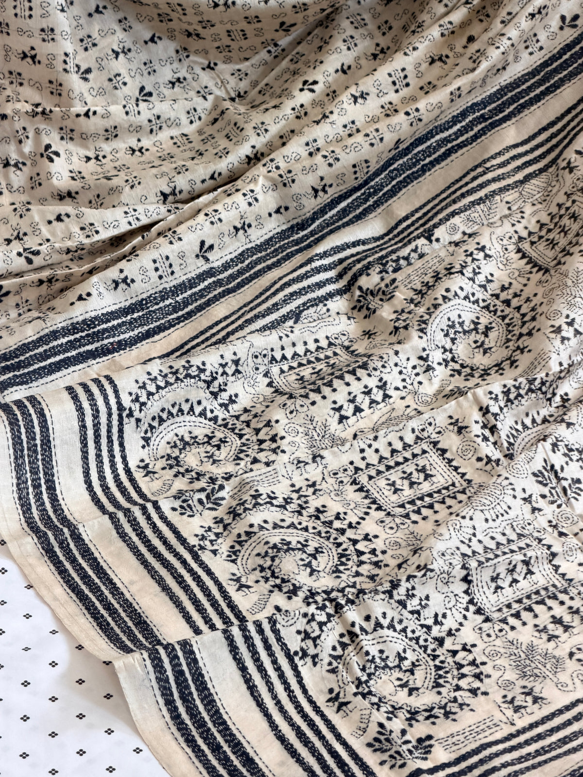 Kantha Stitch Saree on tussar silk