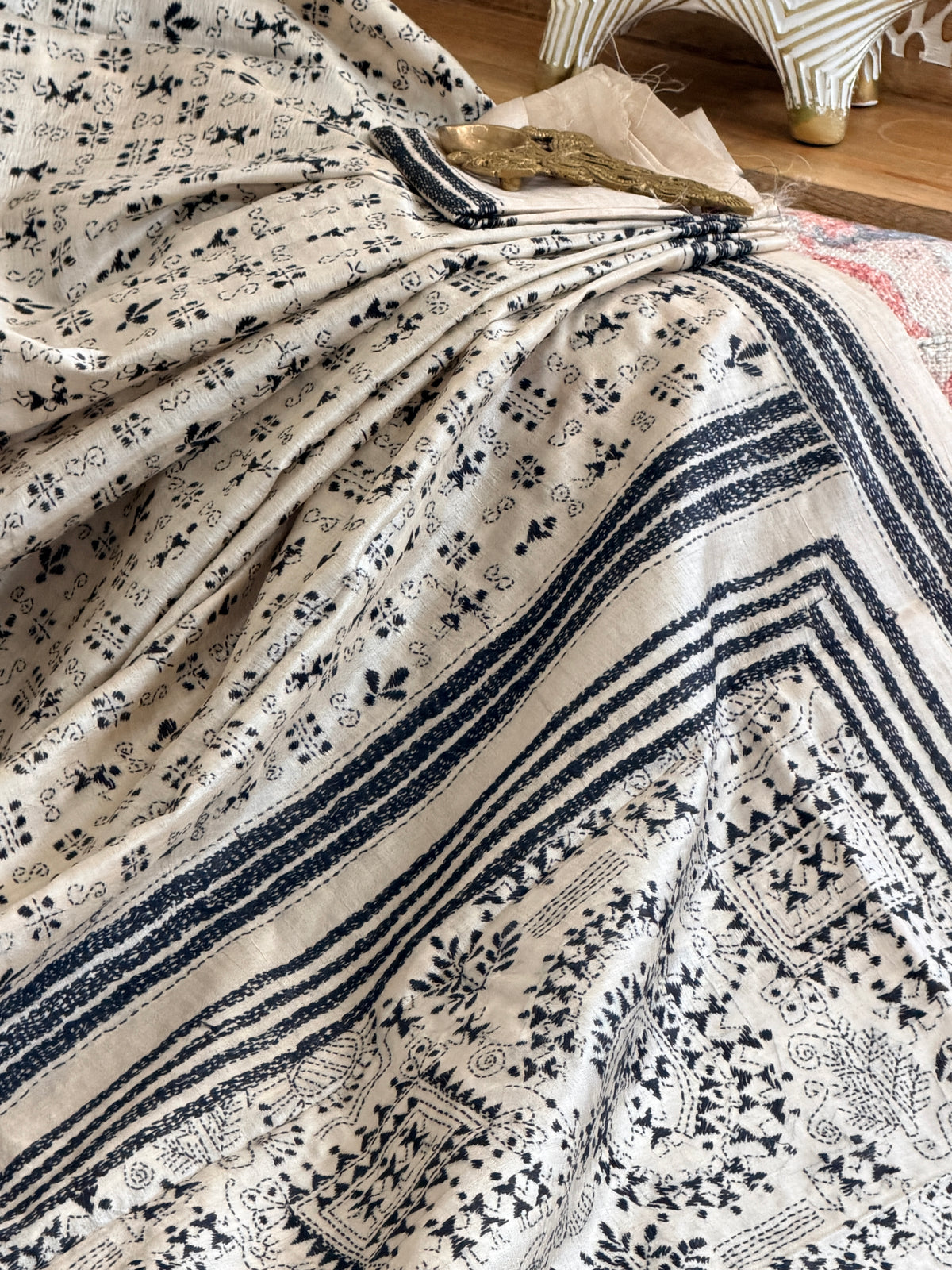 Kantha Stitch Saree on tussar silk