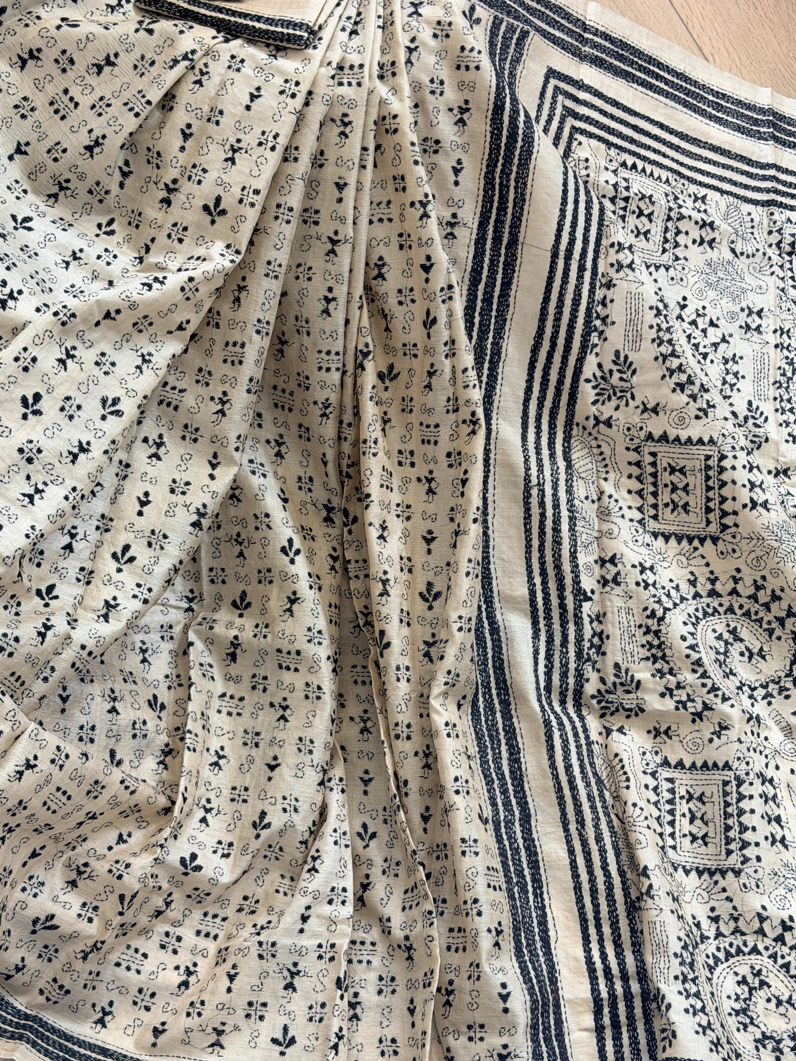 Kantha Stitch Saree on tussar silk