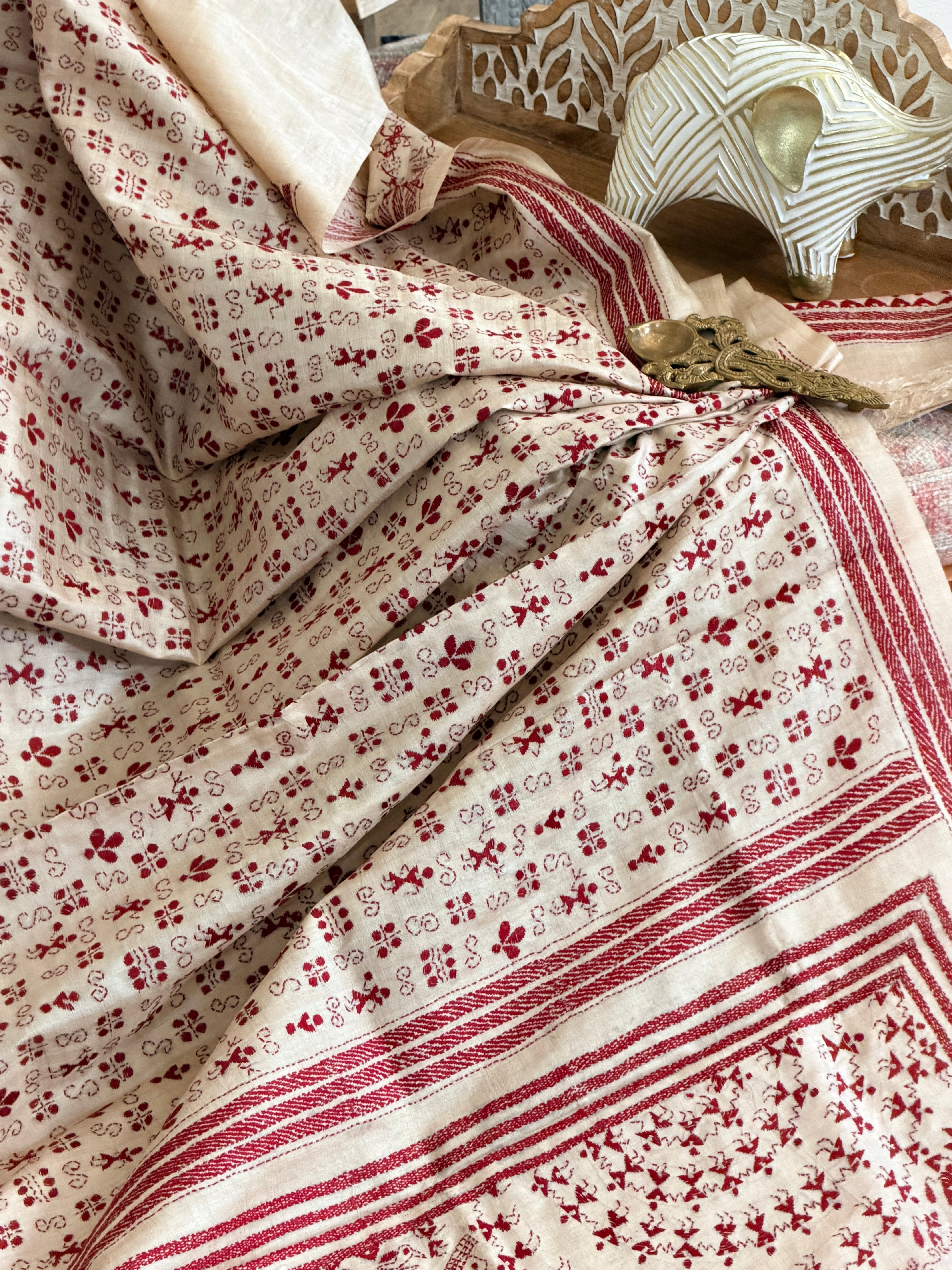 Kantha Stitch Saree on tussar silk