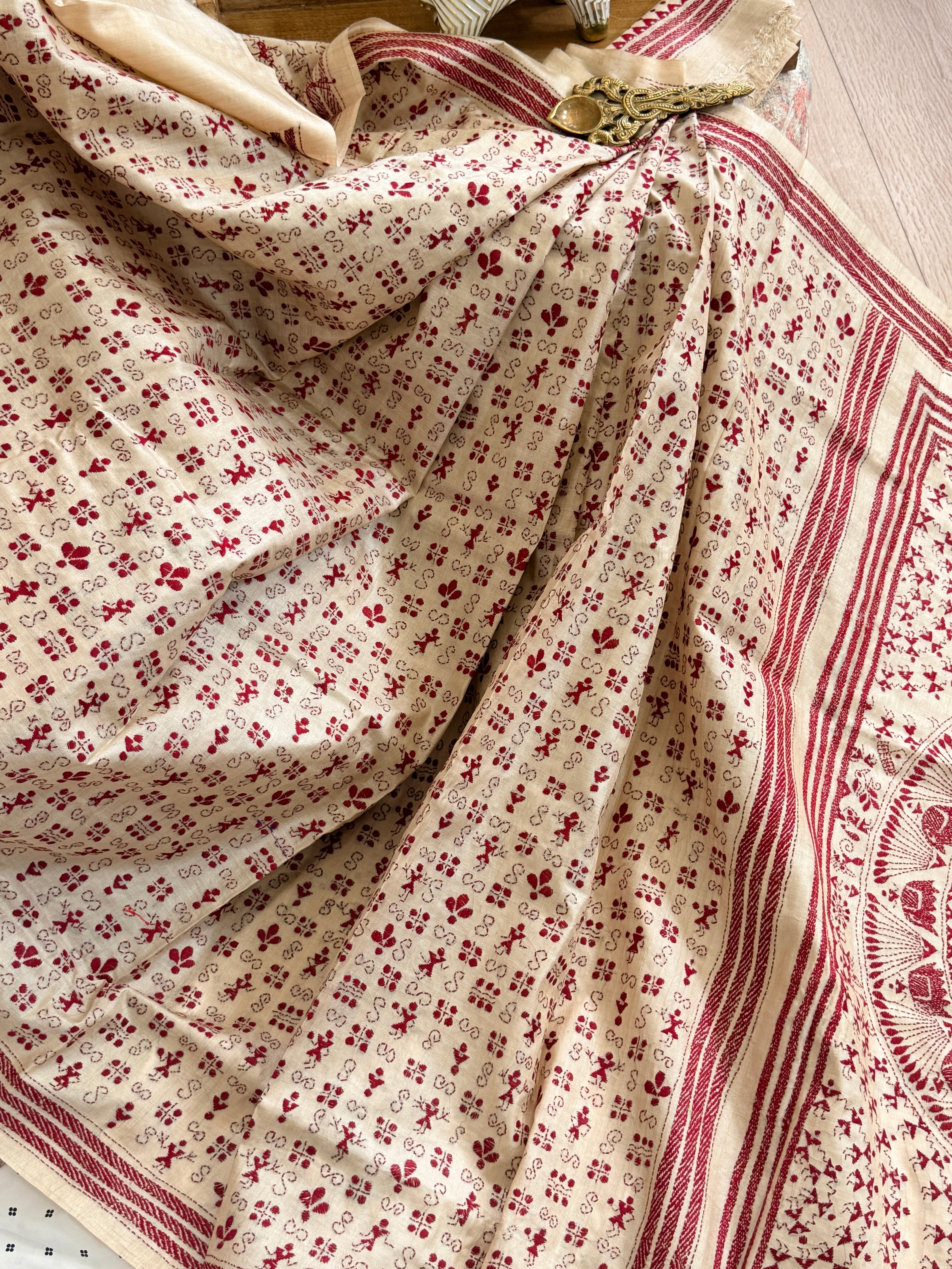 Kantha Stitch Saree on tussar silk