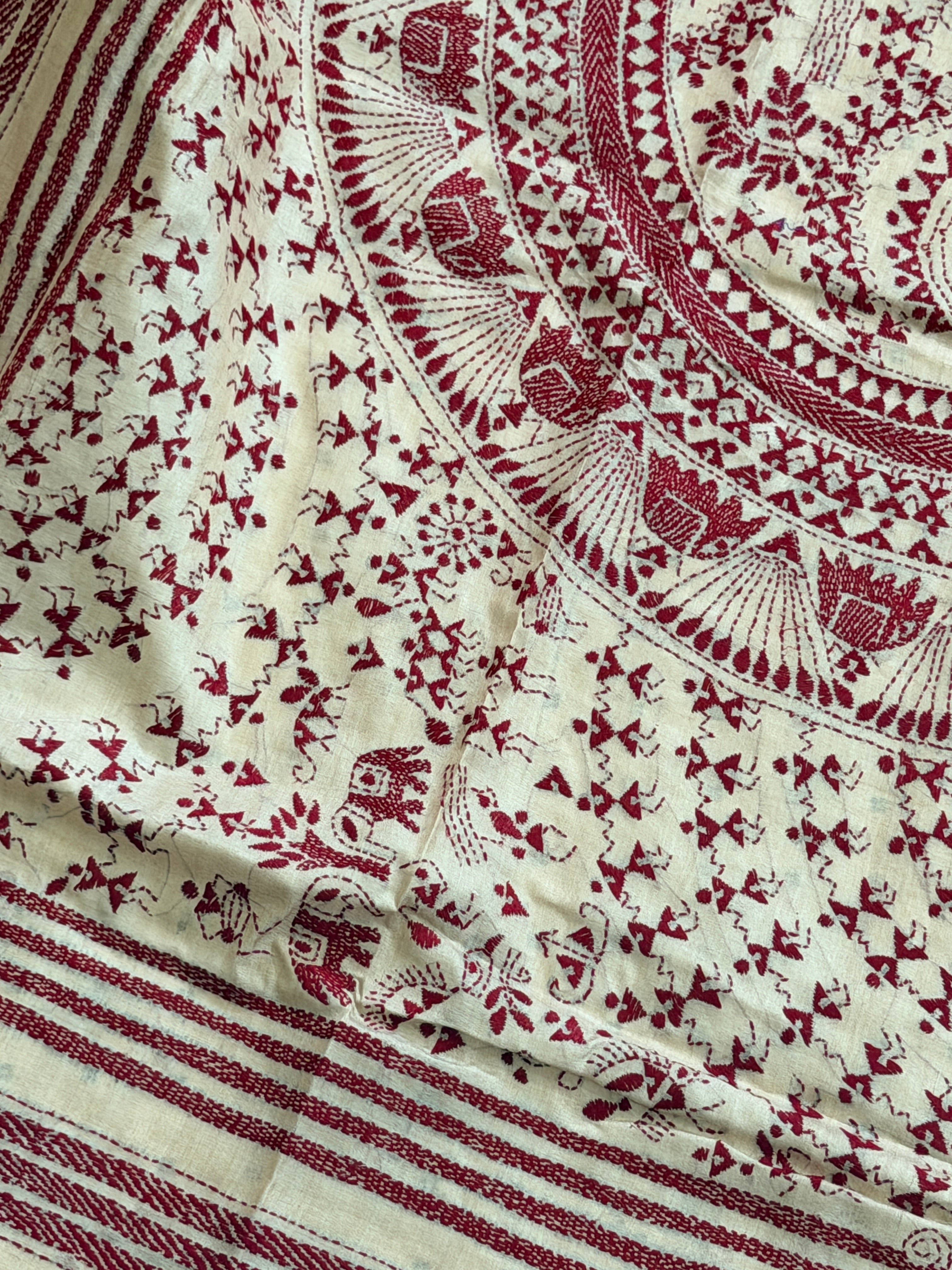 Kantha Stitch Saree on tussar silk