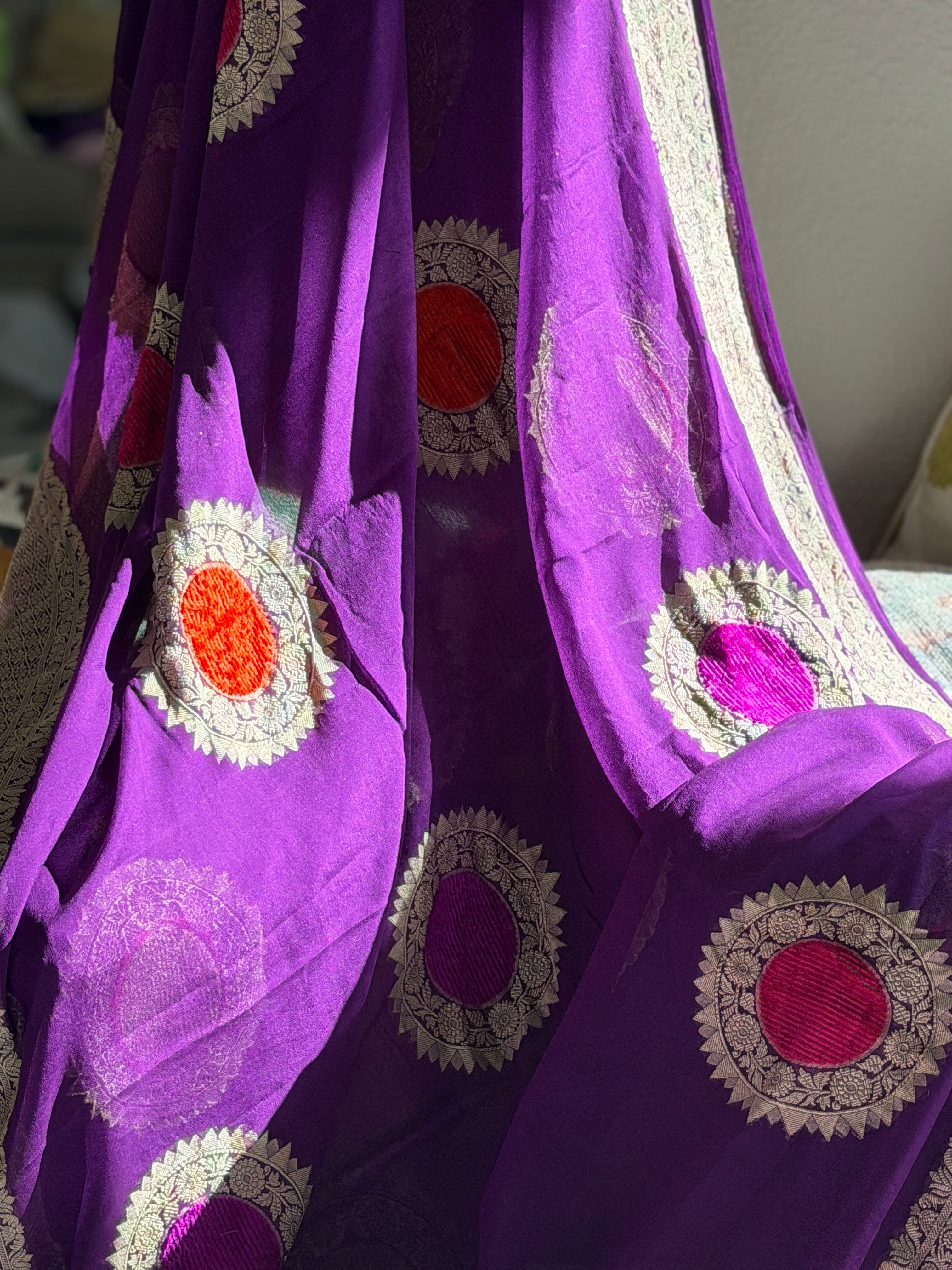 Banarasi Khaddi georgette Velvet weaving saree