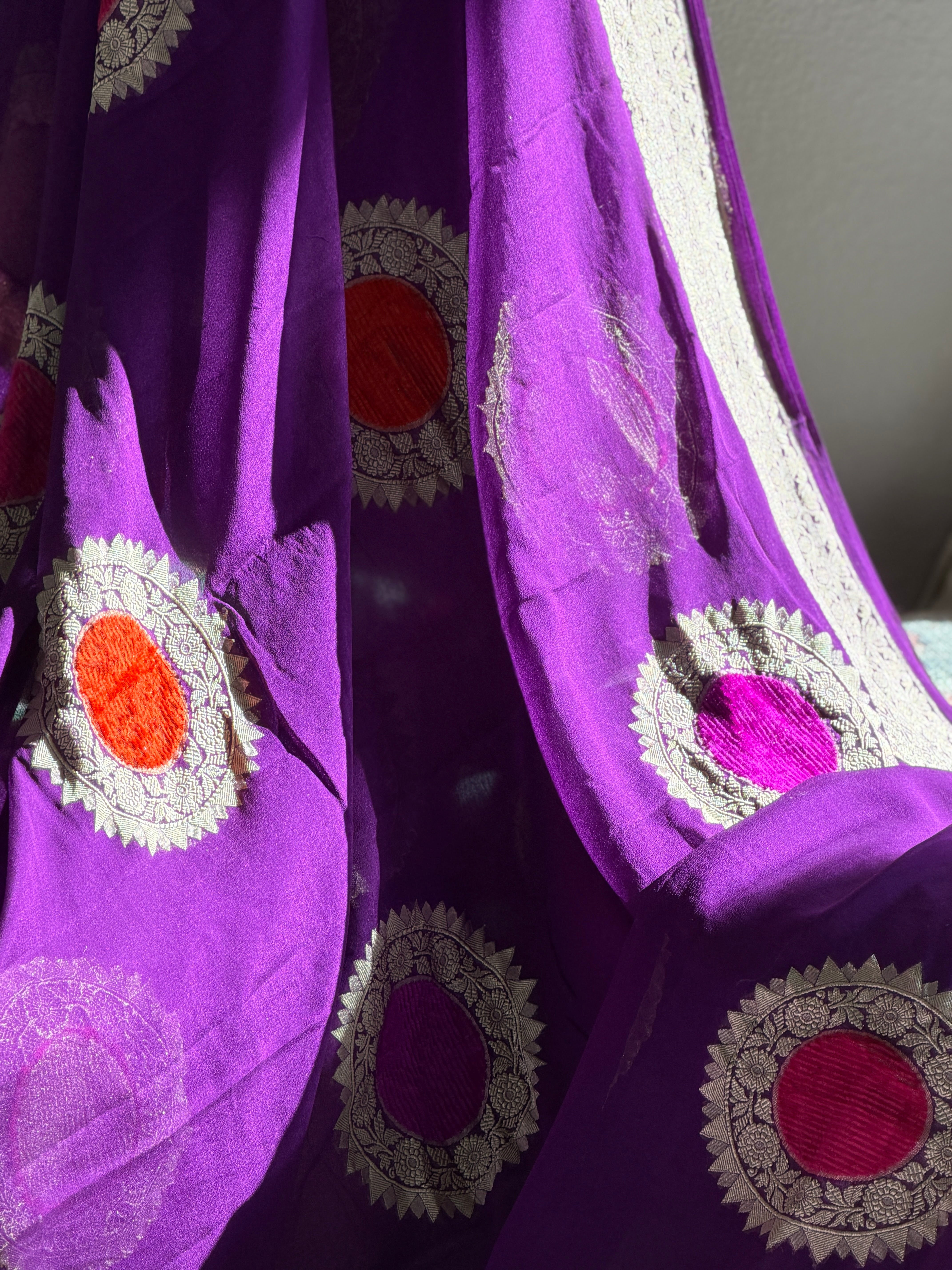 Banarasi Khaddi georgette Velvet weaving saree