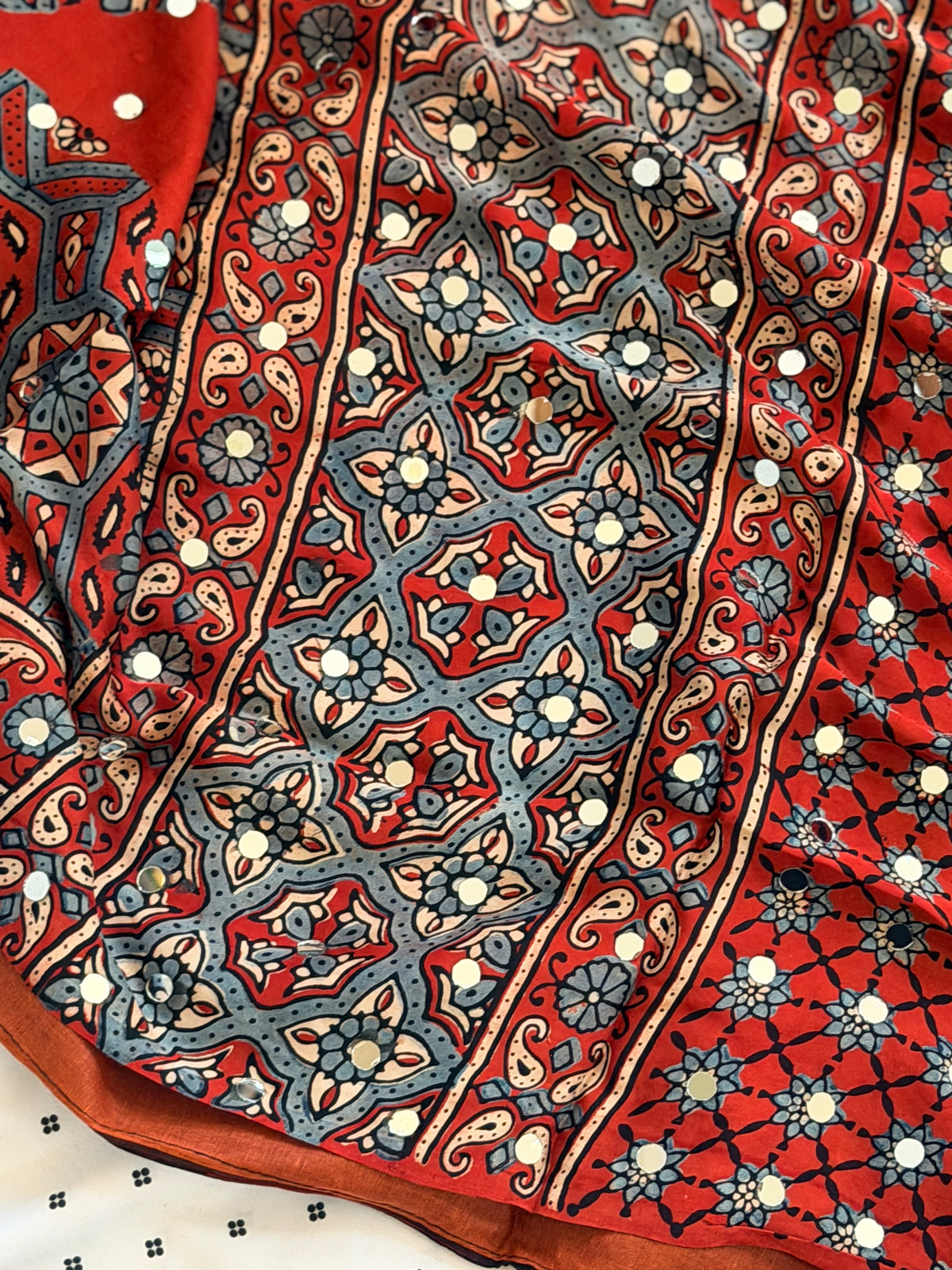Ajrak Modal Silk Saree with mirror work