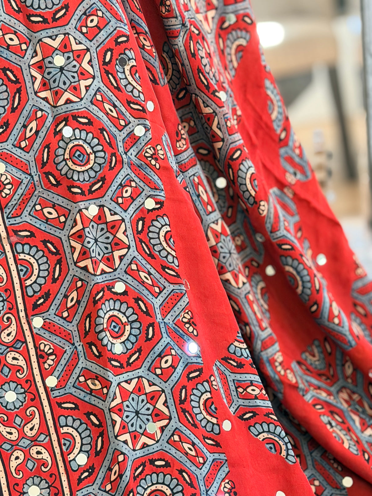 Ajrak Modal Silk Saree with mirror work