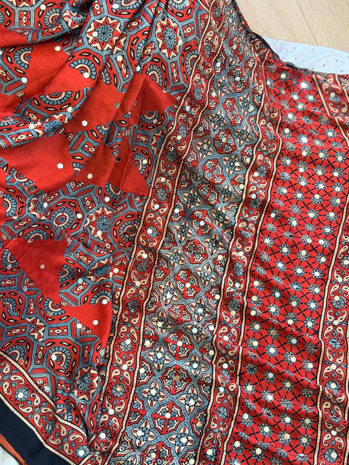 Ajrak Modal Silk Saree with mirror work