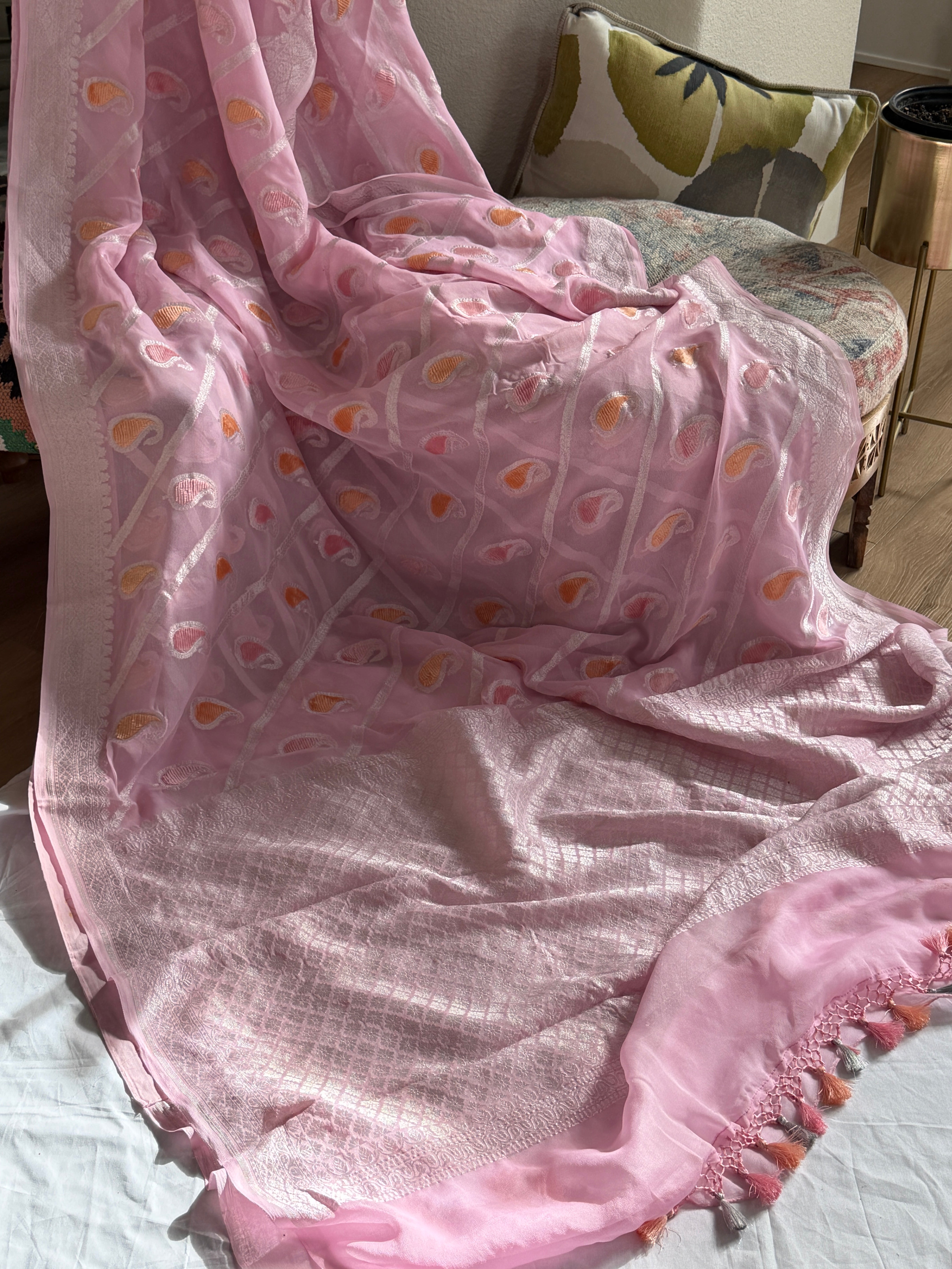 Banarasi Khaddi georgette Velvet weaving saree