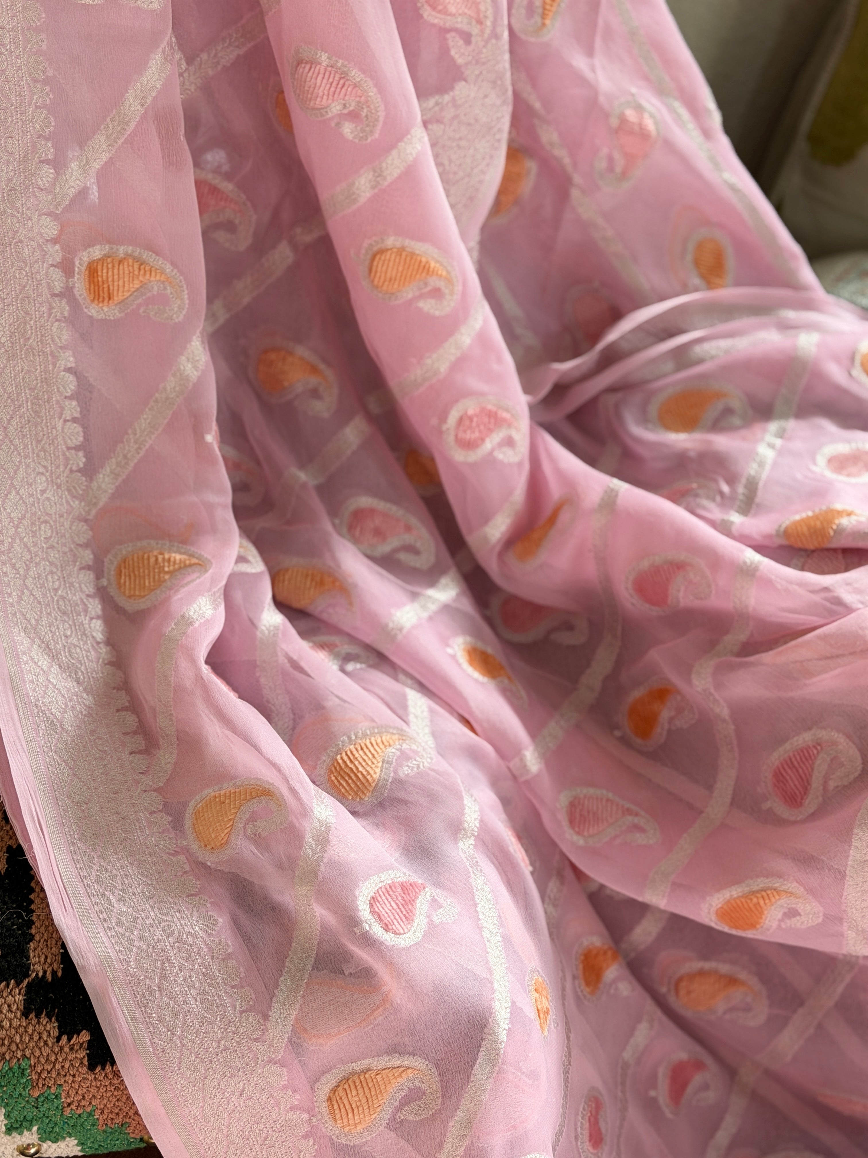 Banarasi Khaddi georgette Velvet weaving saree