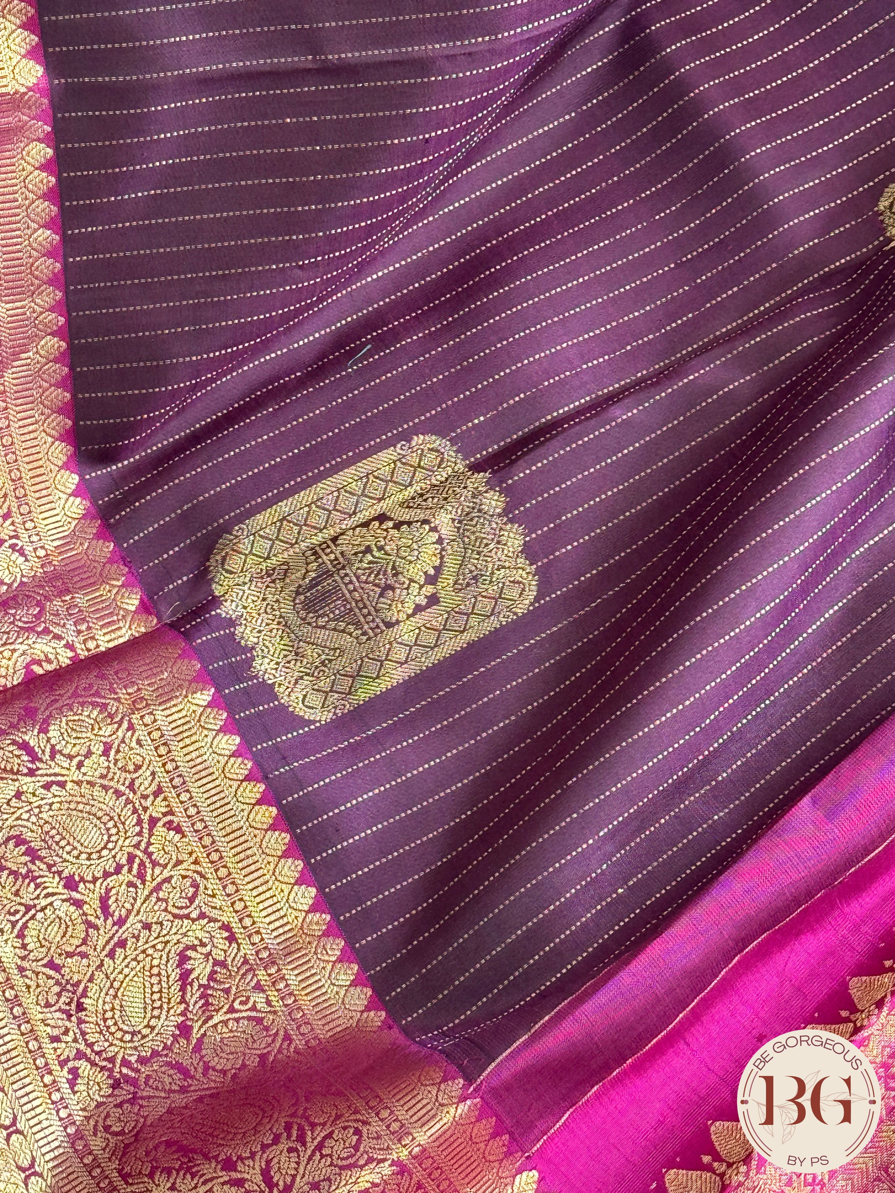 Kanjeevaram pure silk handloom saree with stripes pattern & Aanpakshi motifs - coffee brown