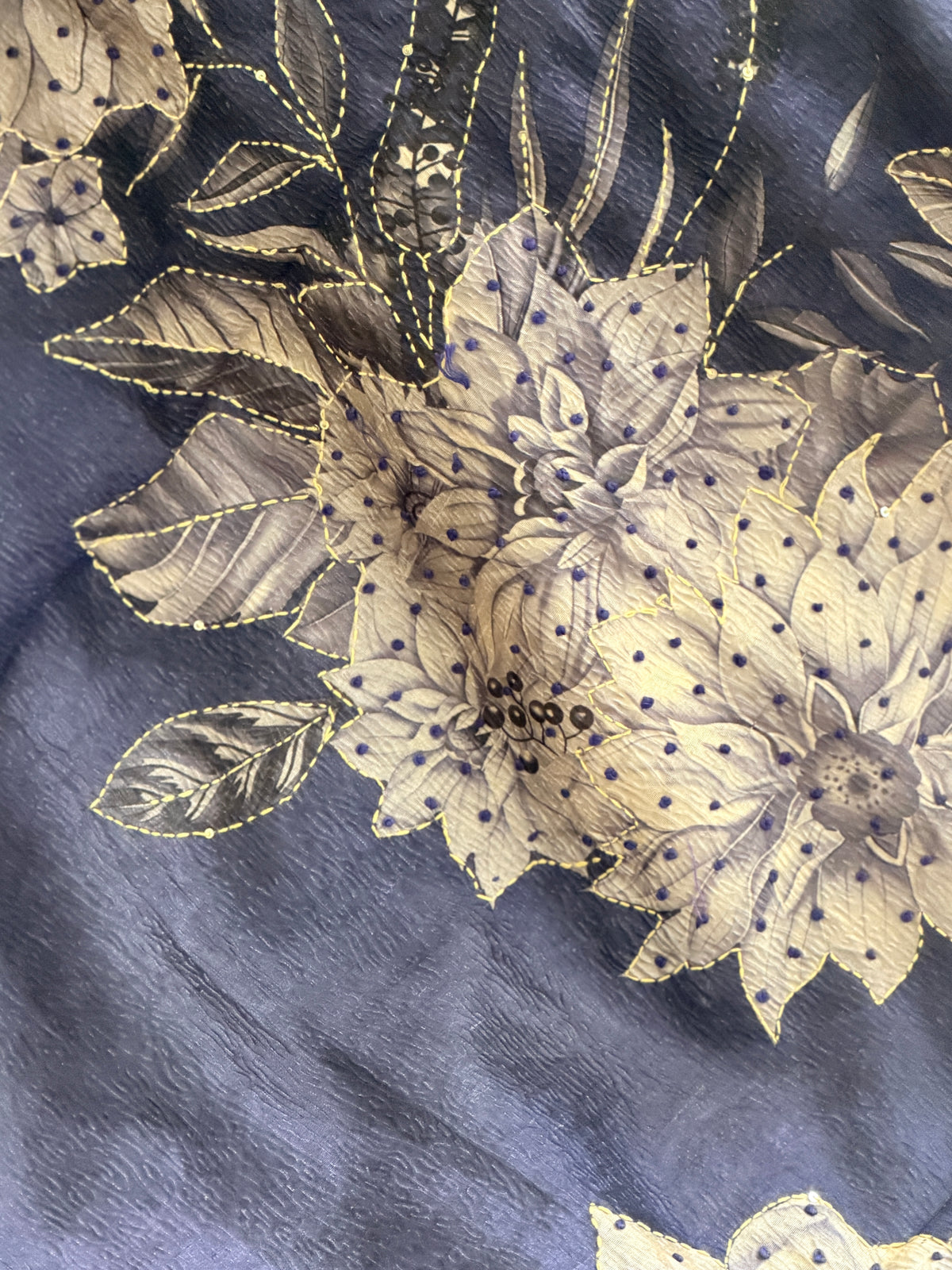 Semi Tussar Printed saree with French Knot work