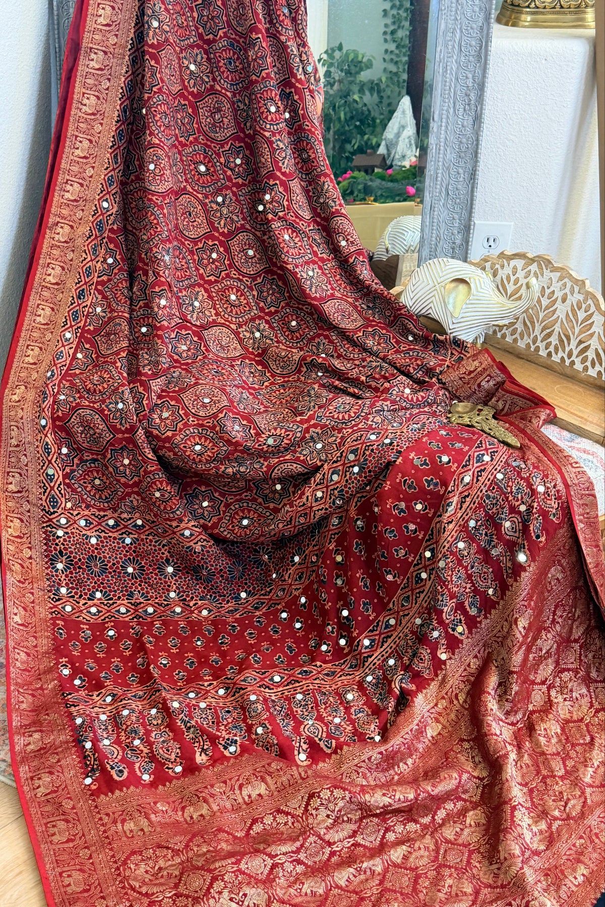 Ajrak Georgette Saree with Mirror Work