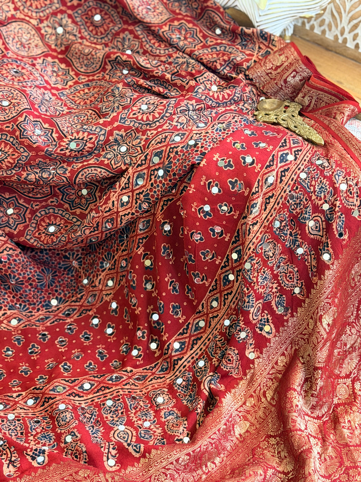 Ajrak Georgette Saree with Mirror Work