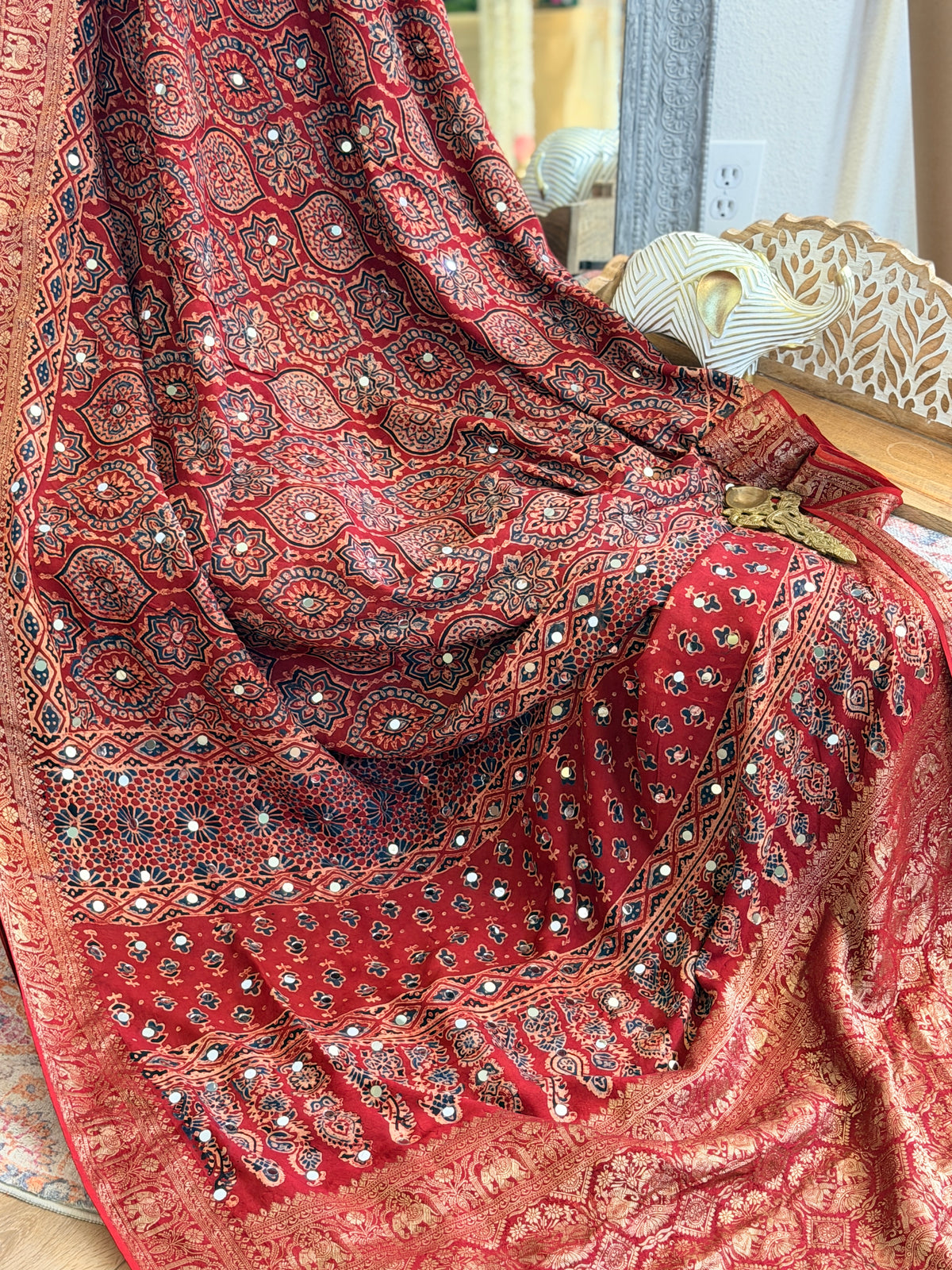 Ajrak Georgette Saree with Mirror Work
