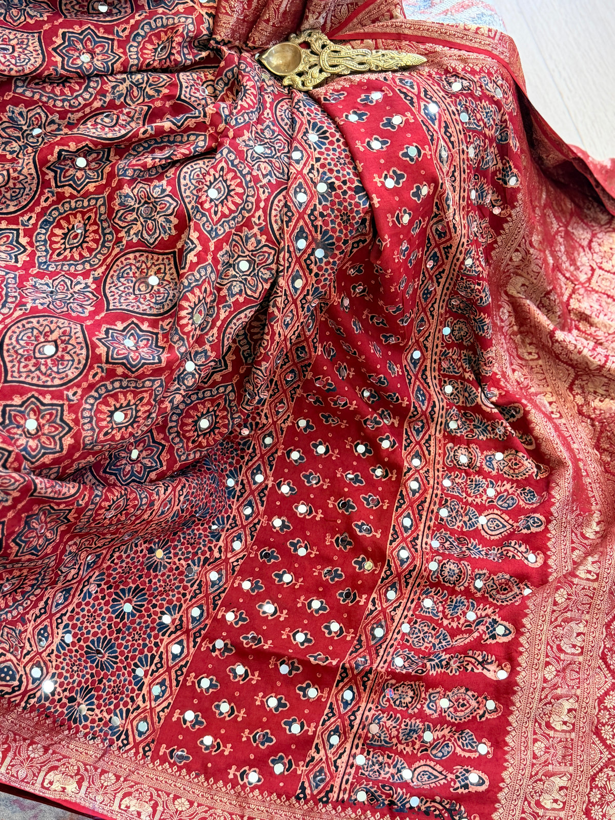 Ajrak Georgette Saree with Mirror Work