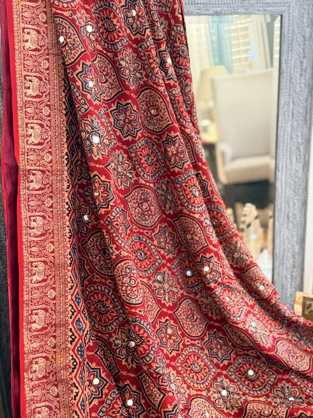 Ajrak Georgette Saree with Mirror Work