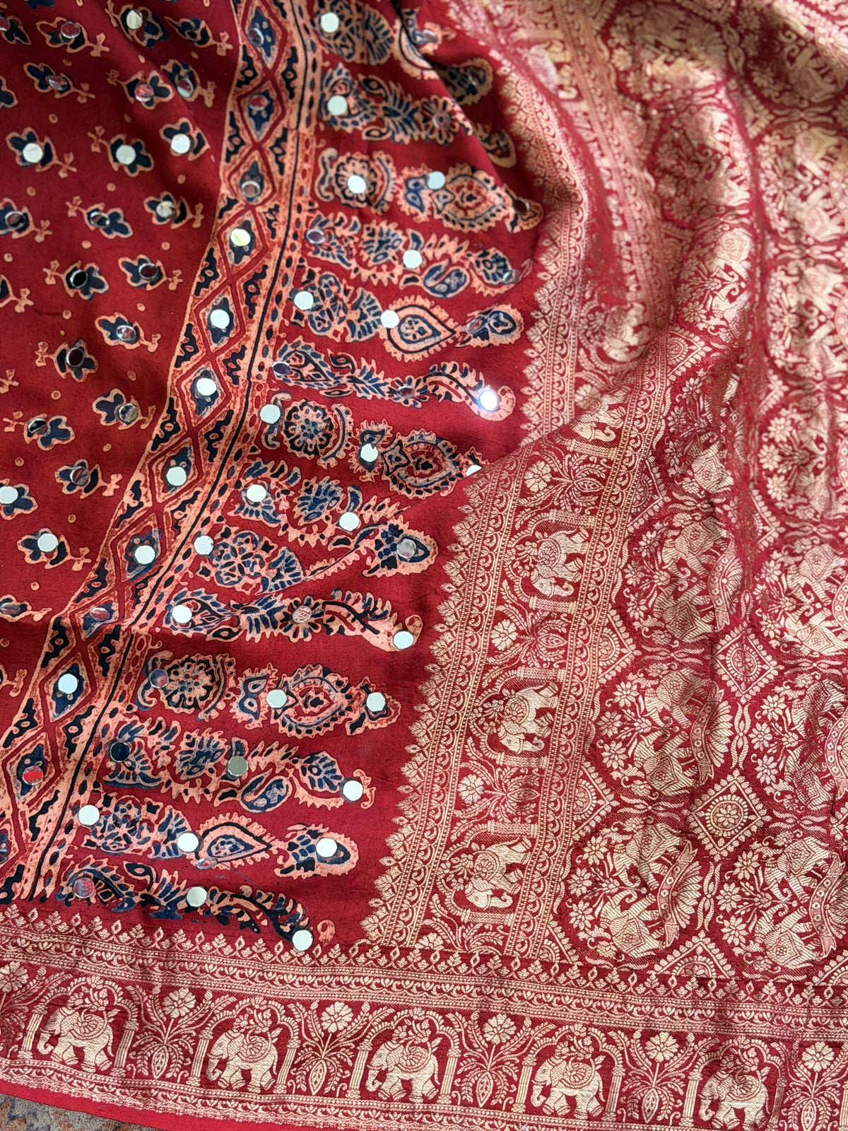 Ajrak Georgette Saree with Mirror Work