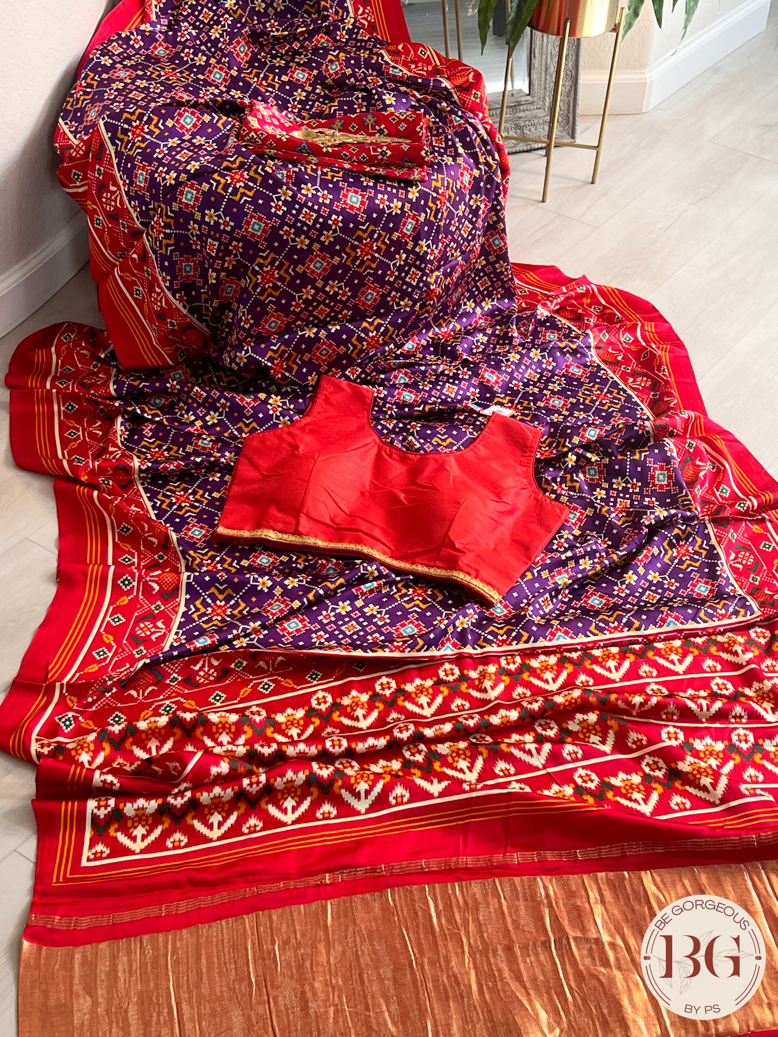 Gajji Silk saree with tissue pallu and patola print saree color - purple